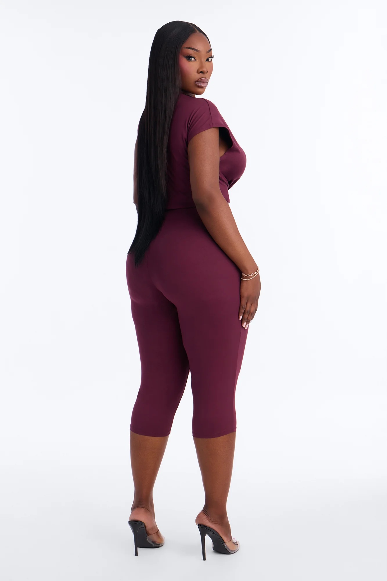 Carly Mock Neck Capri Set - Plum - Image 7