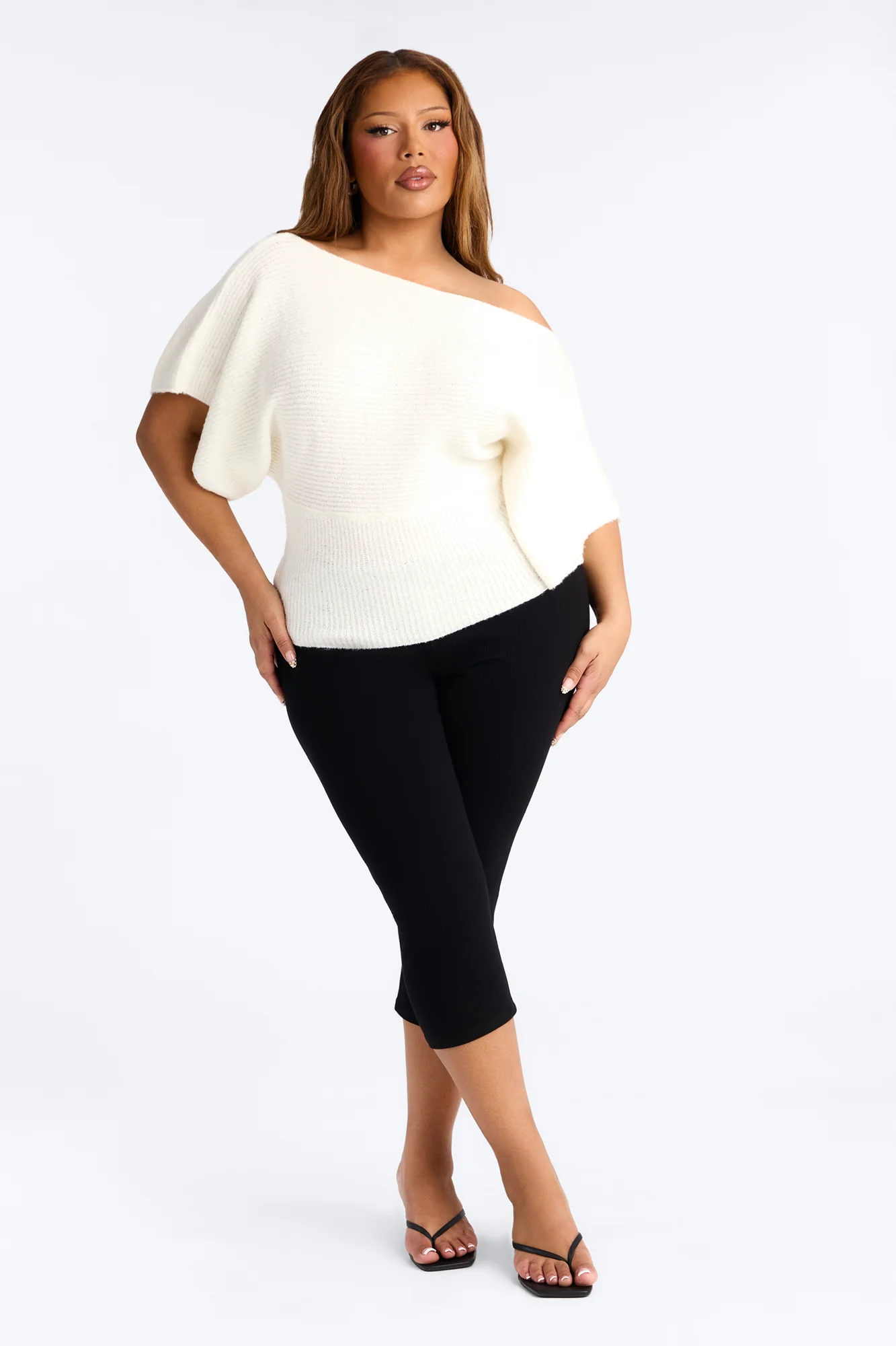 Carol One Shoulder Sweater Top - Ivory - Image 2