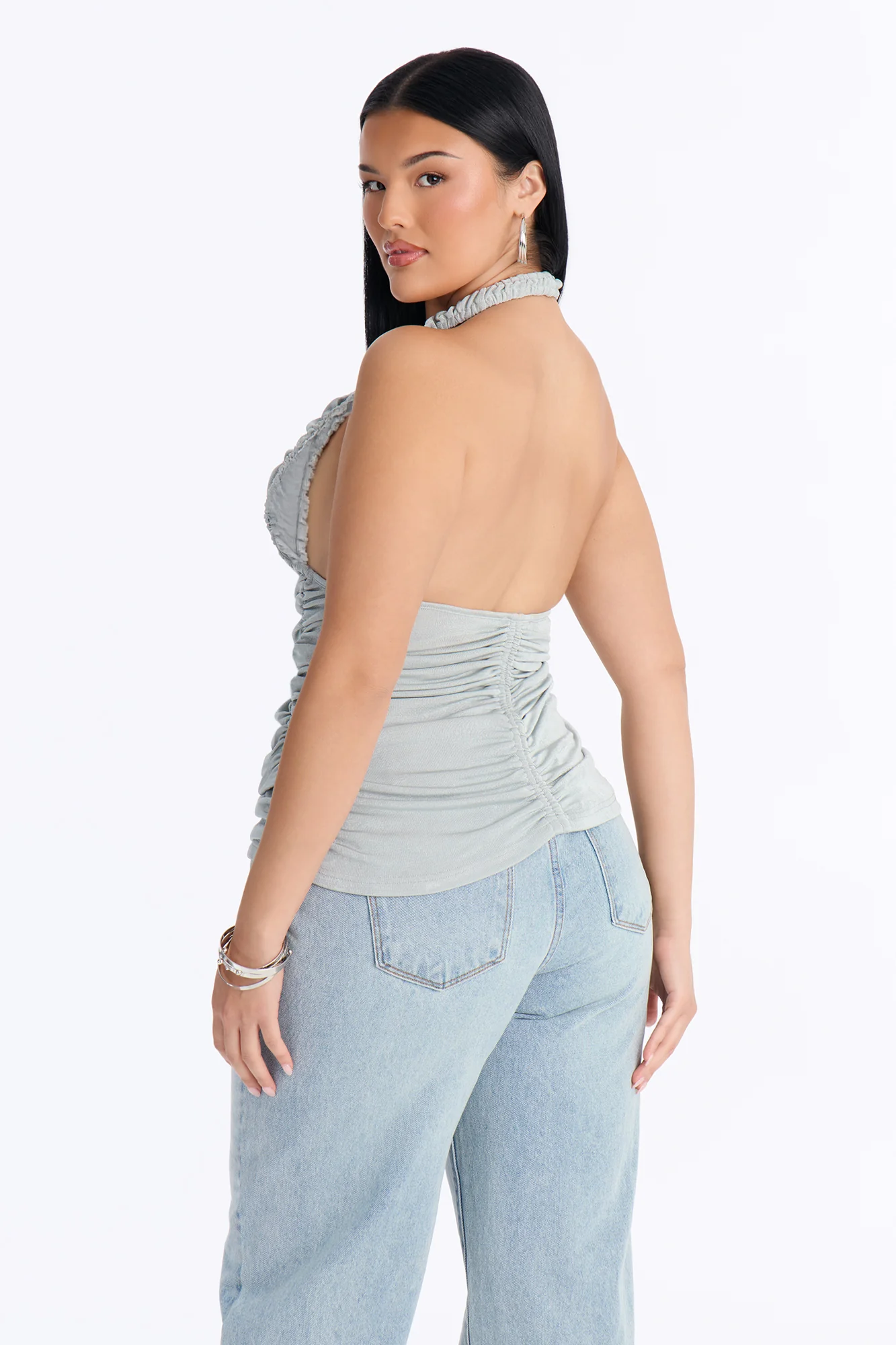 Carolina Double Lined Ruched Halter Top - Blue - Image 8