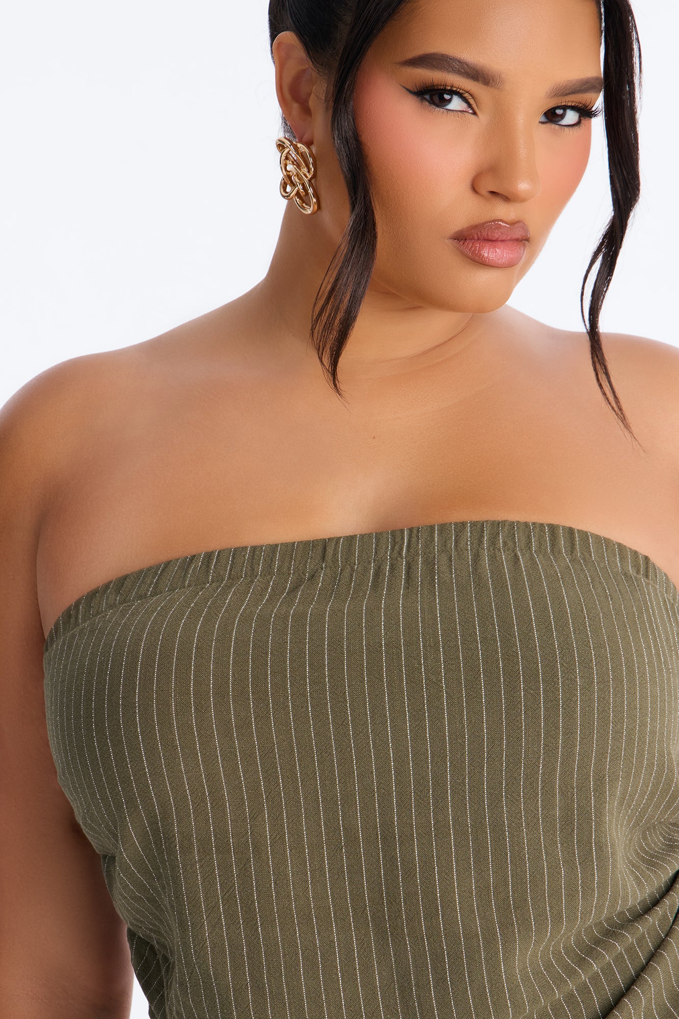 Carolina Linen Pinstripe Maxi Skirt Set - Olive - Image 6