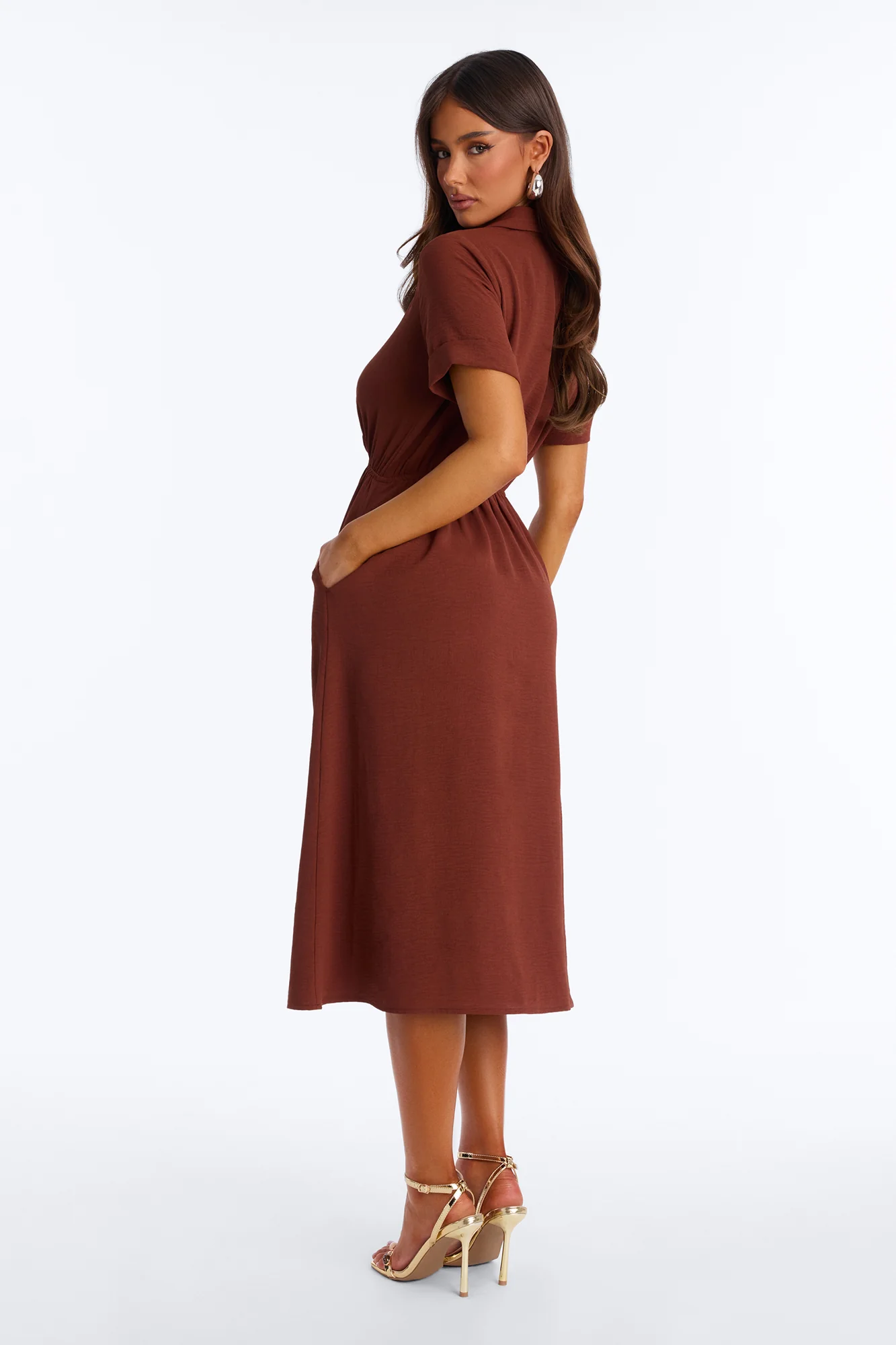Caroline Cinched Midi Dress - Chocolate - Image 4