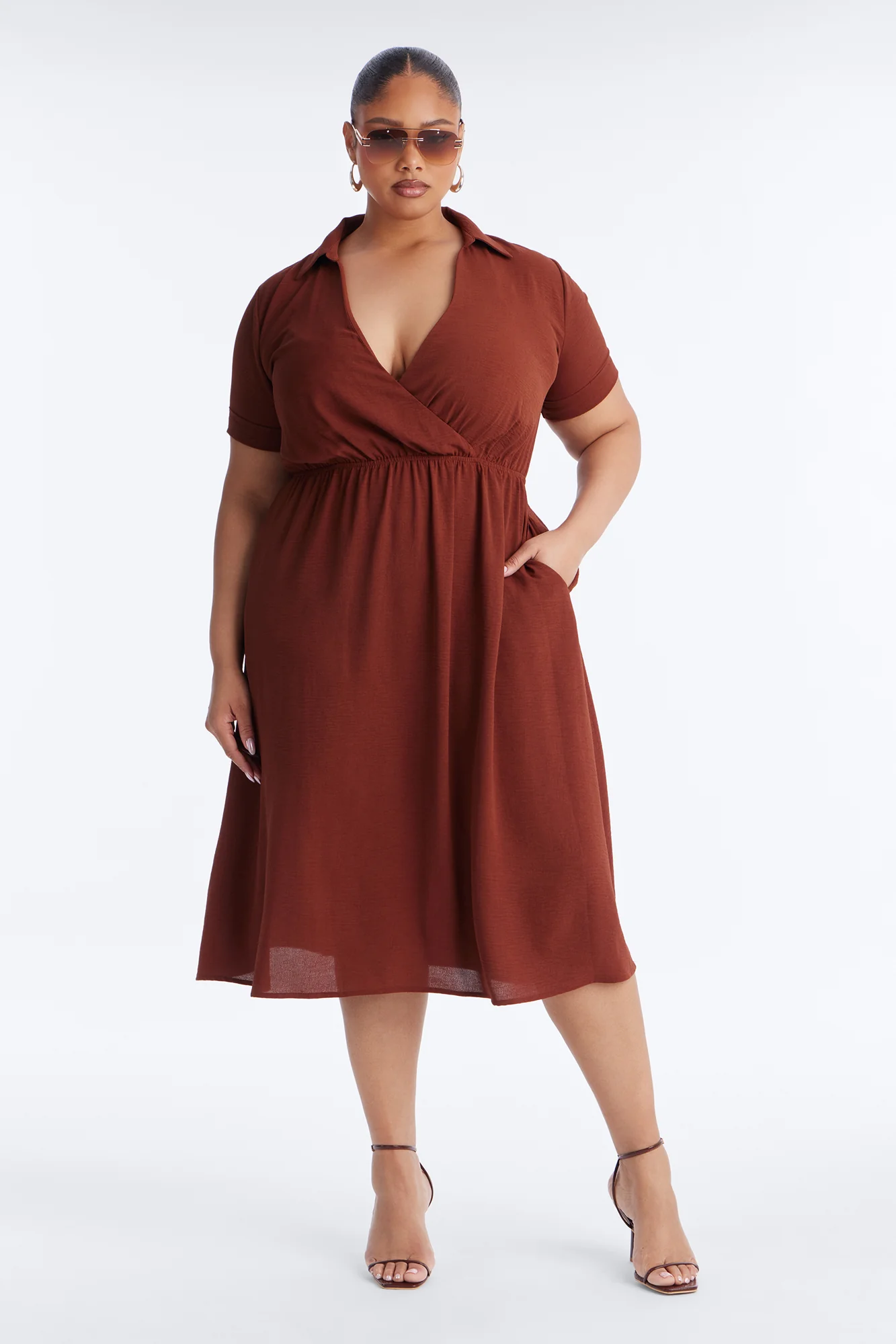 Caroline Cinched Midi Dress - Chocolate - Image 5