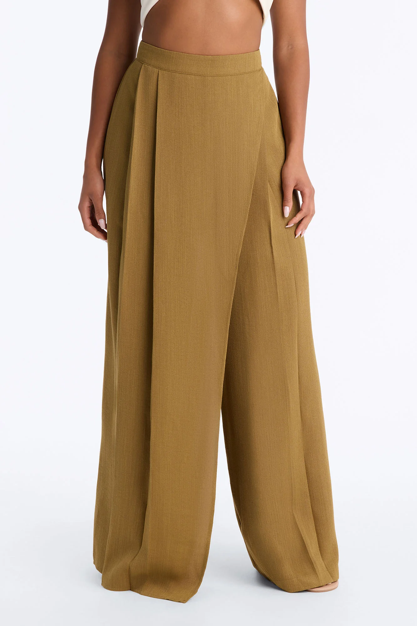 Caroline Crossover Pleated Wide Leg Trouser - Olive - Image 2