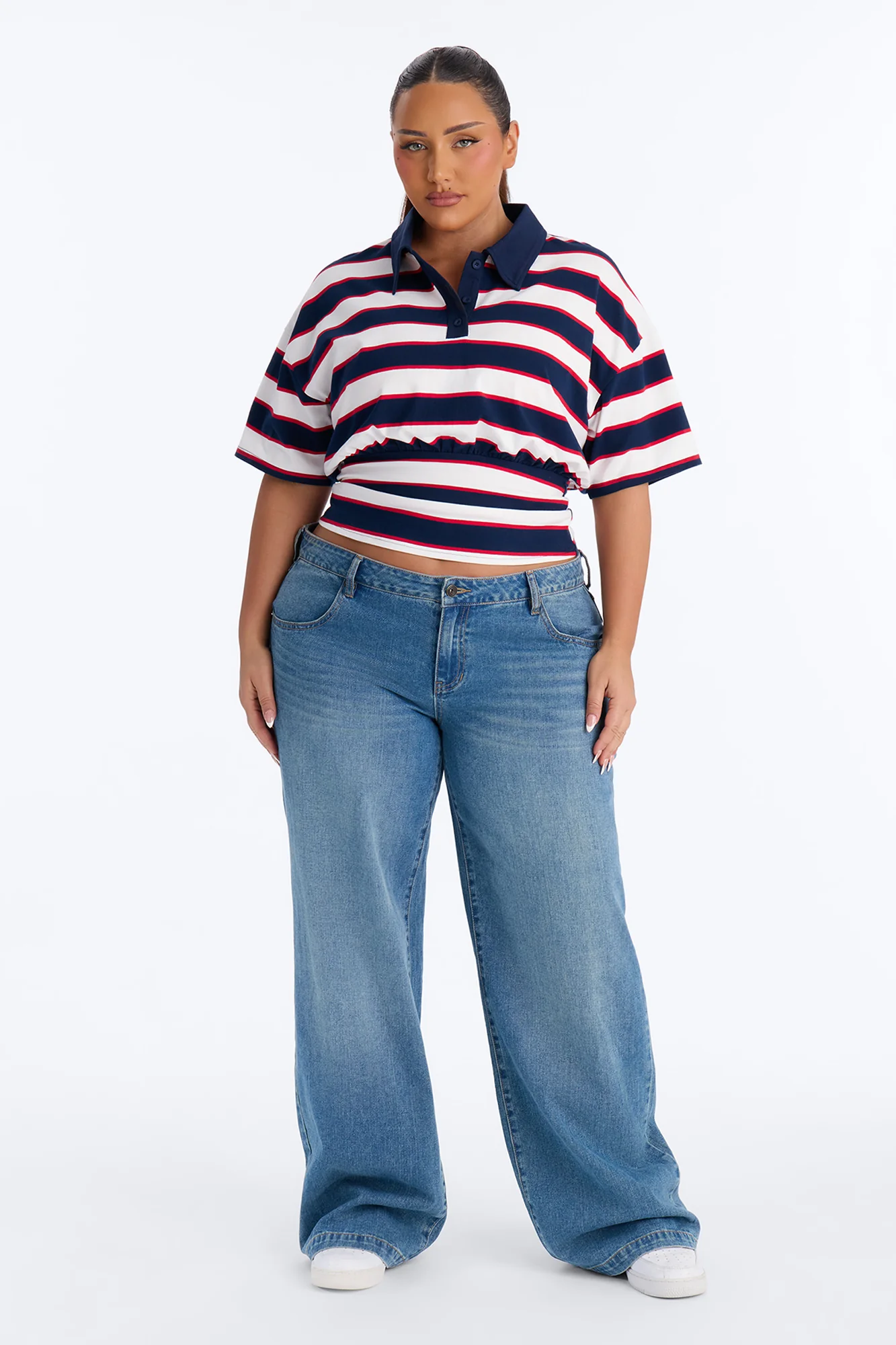 Caroline Striped Sinched Waist Short Sleeve Polo - Navy/combo - Image 6