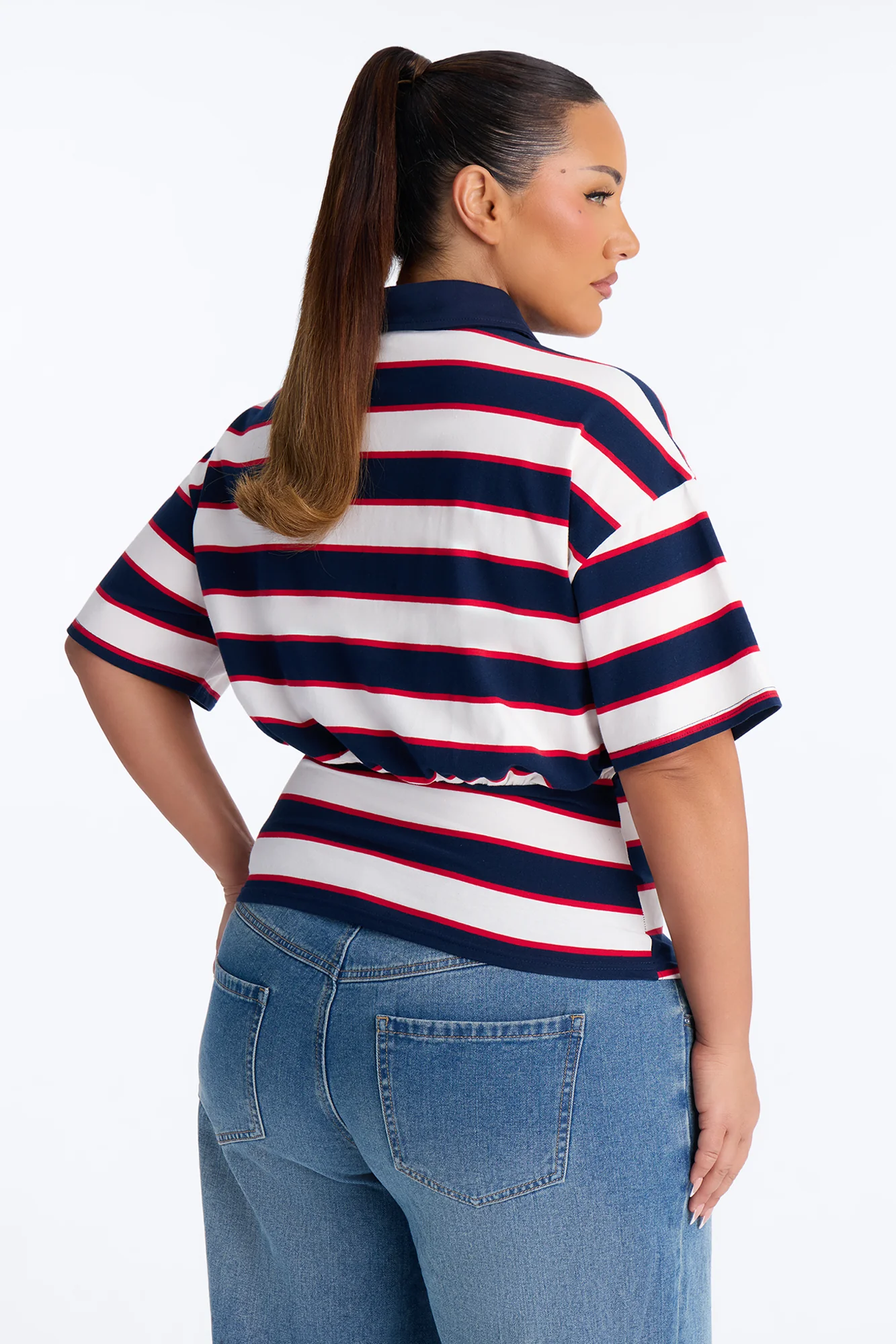 Caroline Striped Sinched Waist Short Sleeve Polo - Navy/combo - Image 8