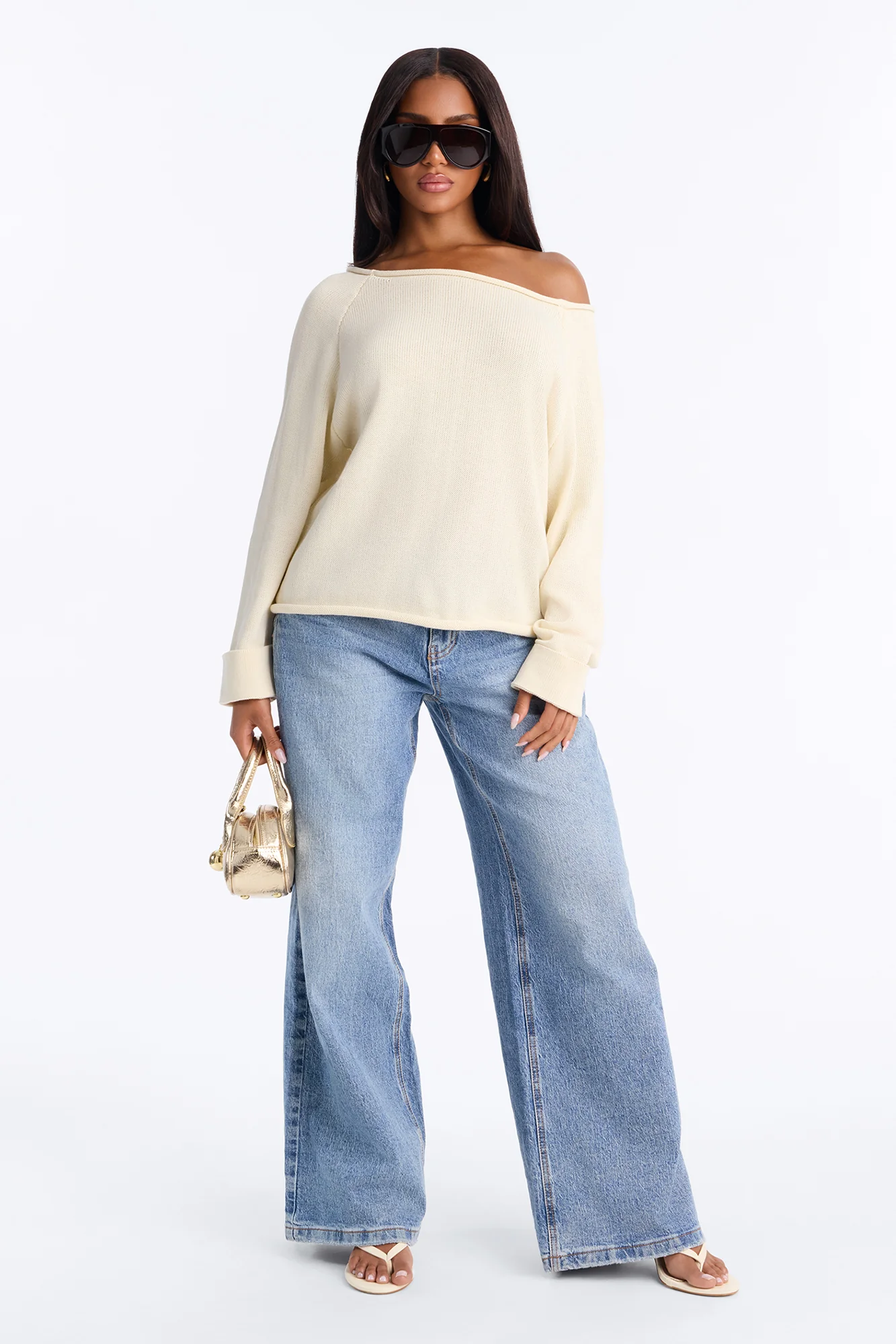 Casey Off Shoulder Long Sleeve Sweater - Ivory