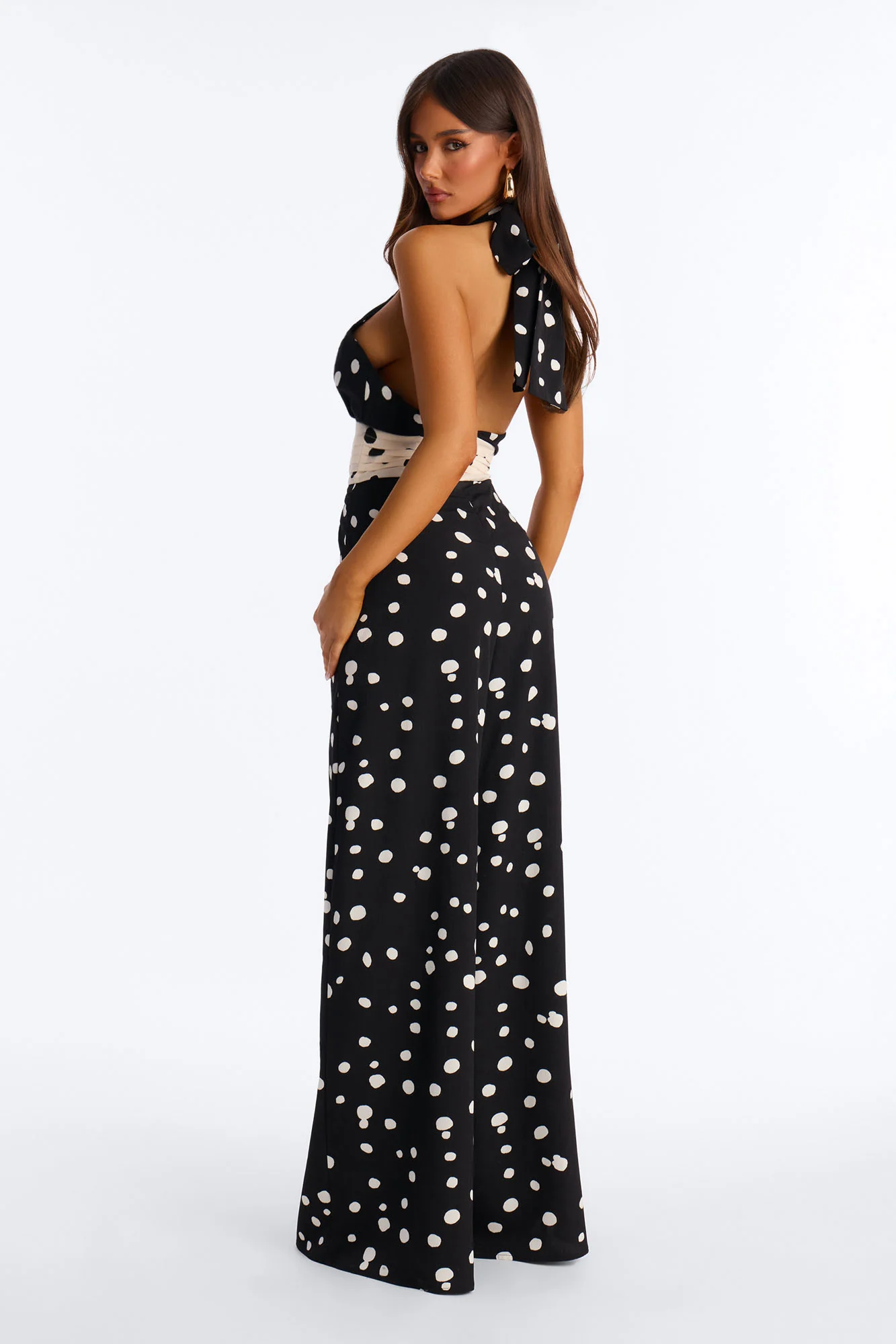 Casey Polka Dot Halter Wide Leg Jumpsuit - Black/combo - Image 3