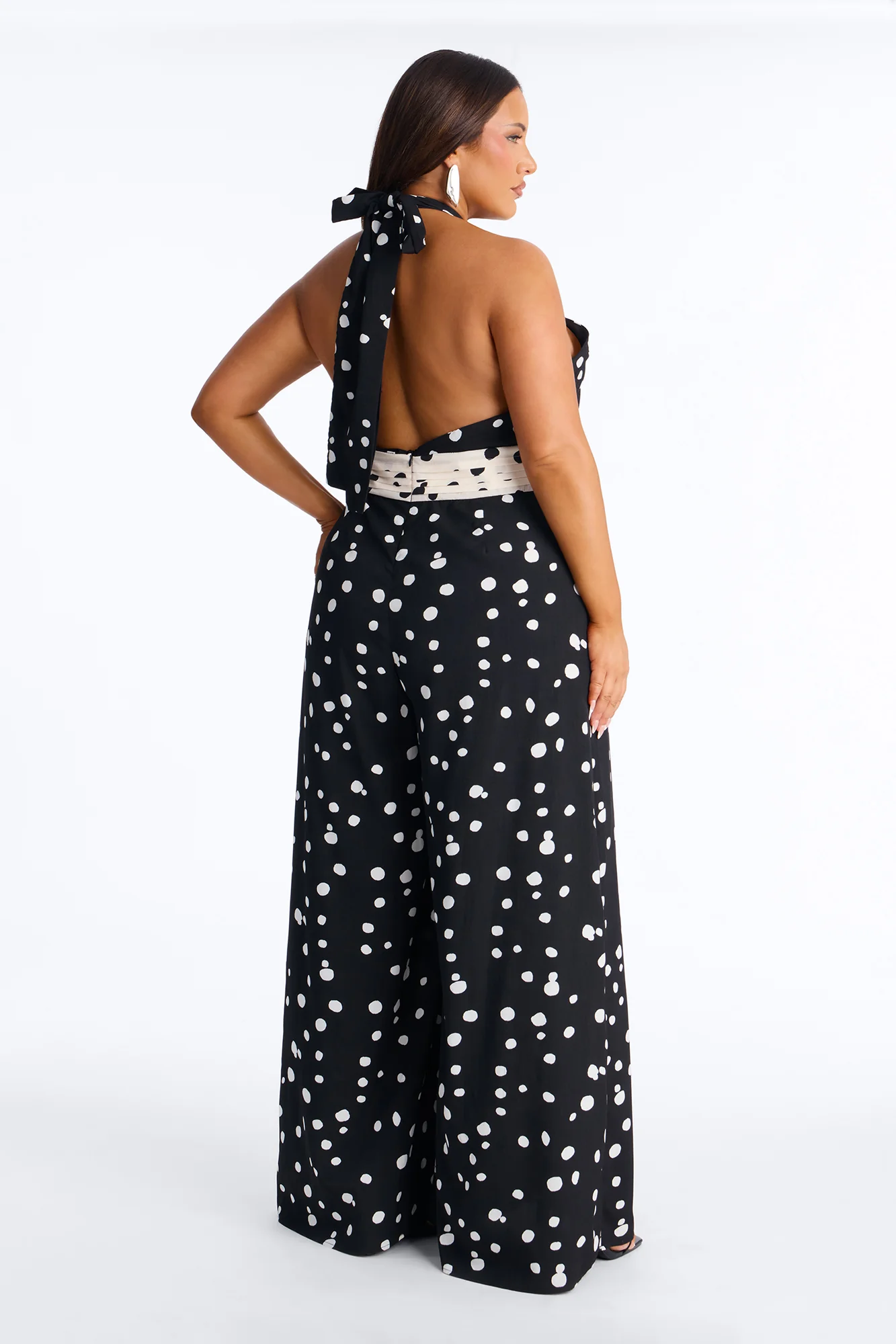 Casey Polka Dot Halter Wide Leg Jumpsuit - Black/combo - Image 7
