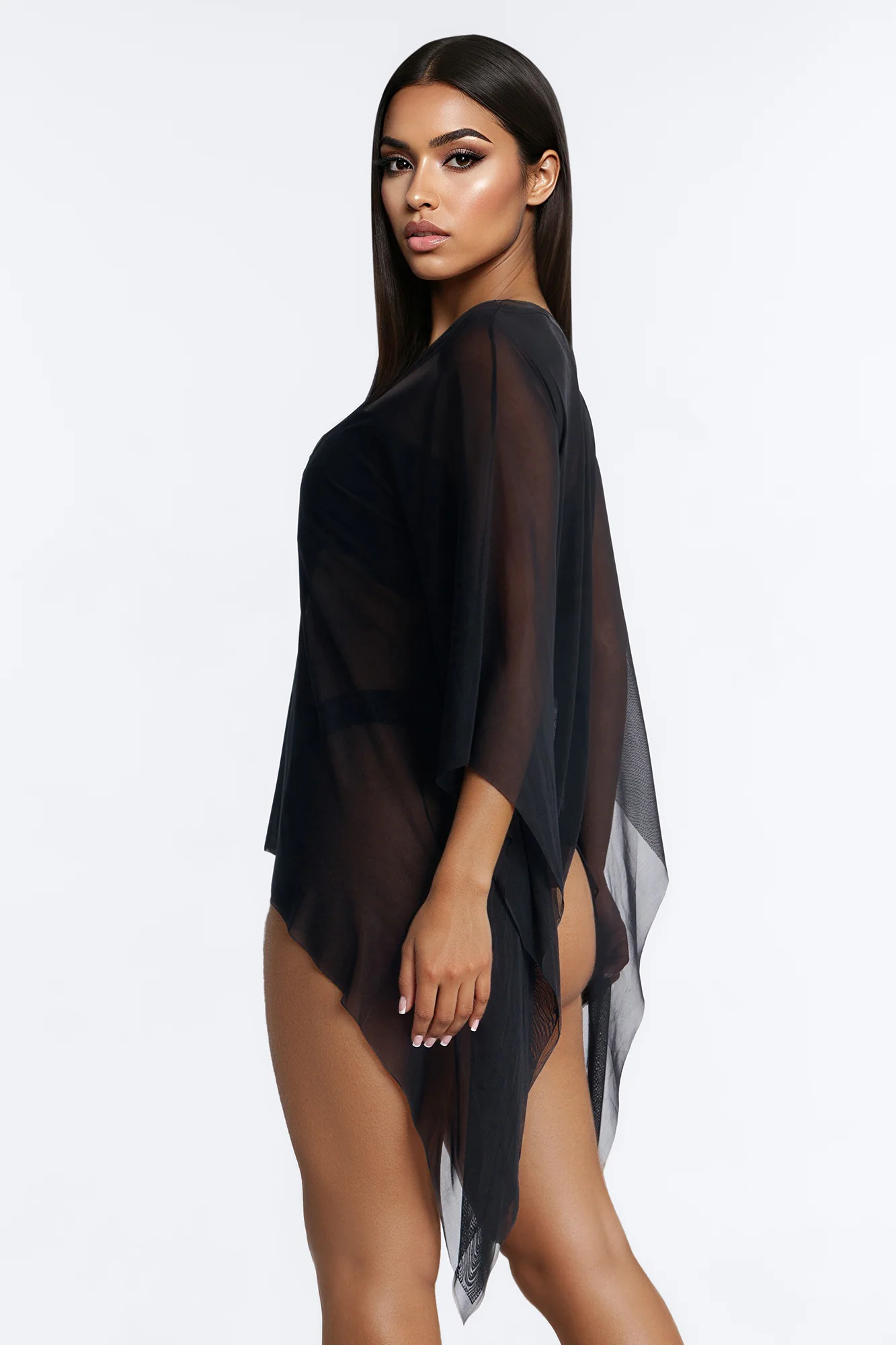 Cassidy Charm Chain Cover Up Cape Shrug - Black - Image 4