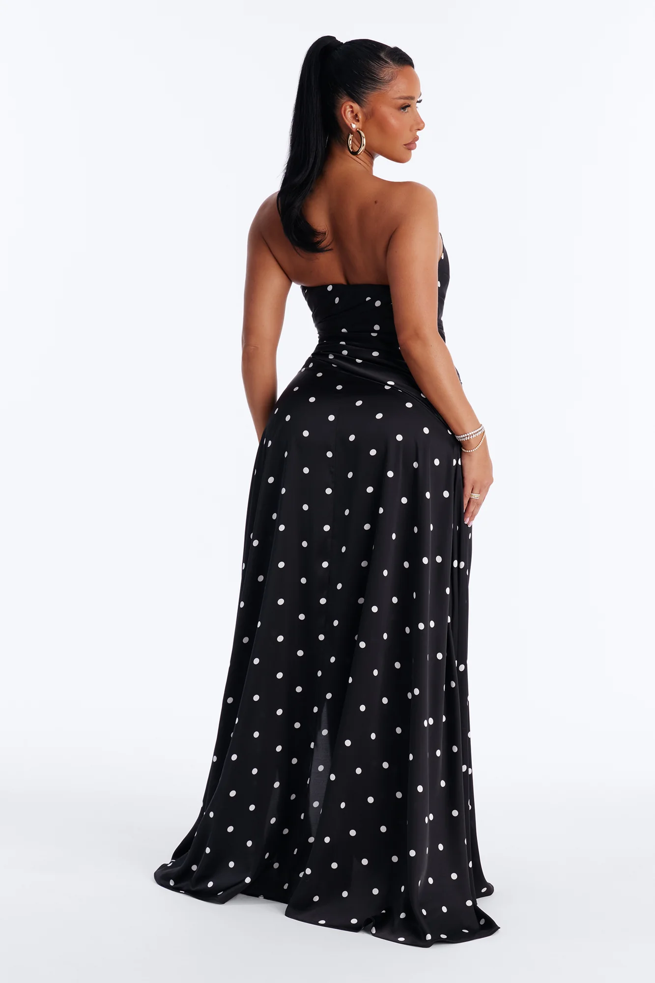 Cassie Satin Polka Dot Gown - Black/White - Image 4
