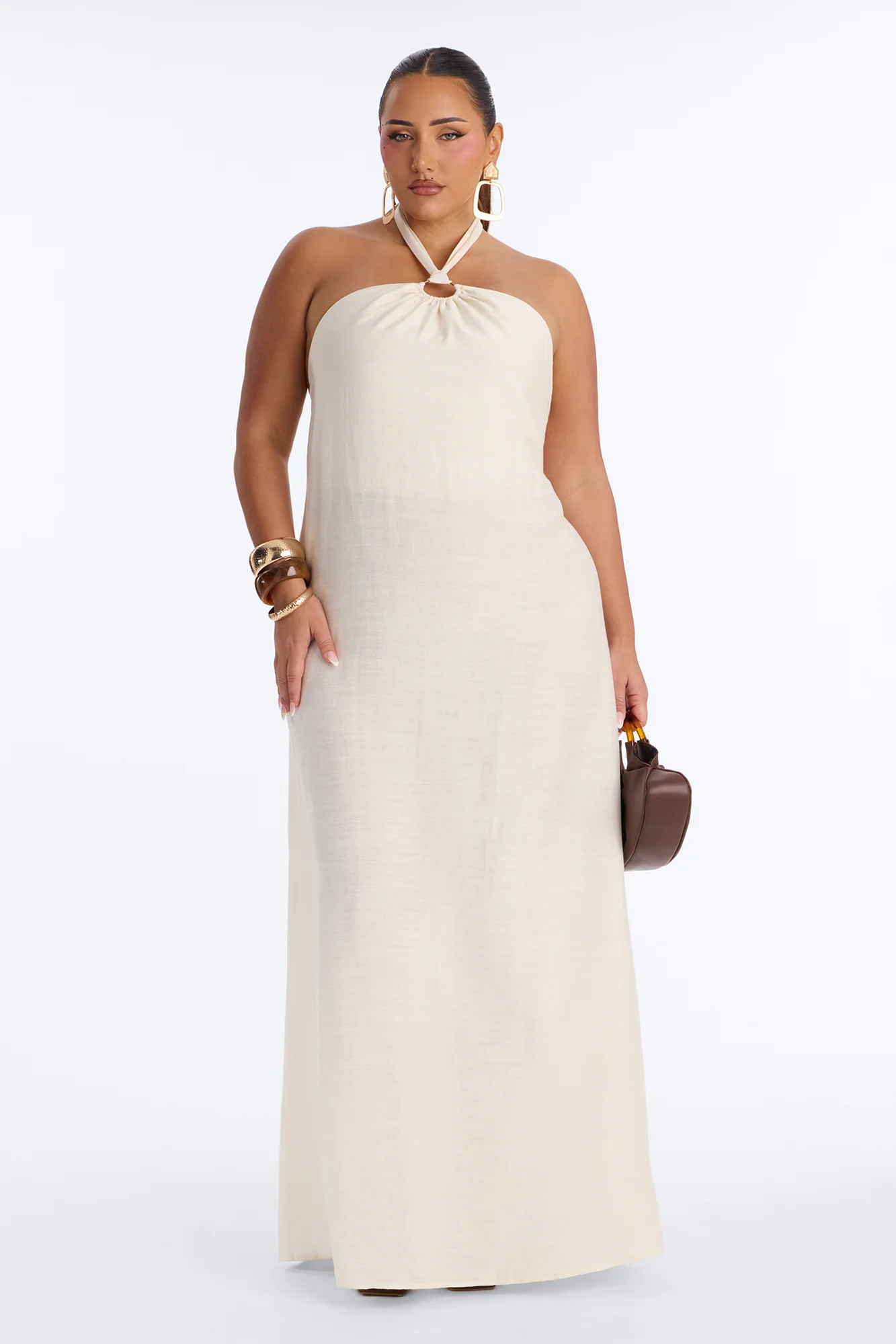 Casually Allure Linen Maxi Dress - Off White - Image 5