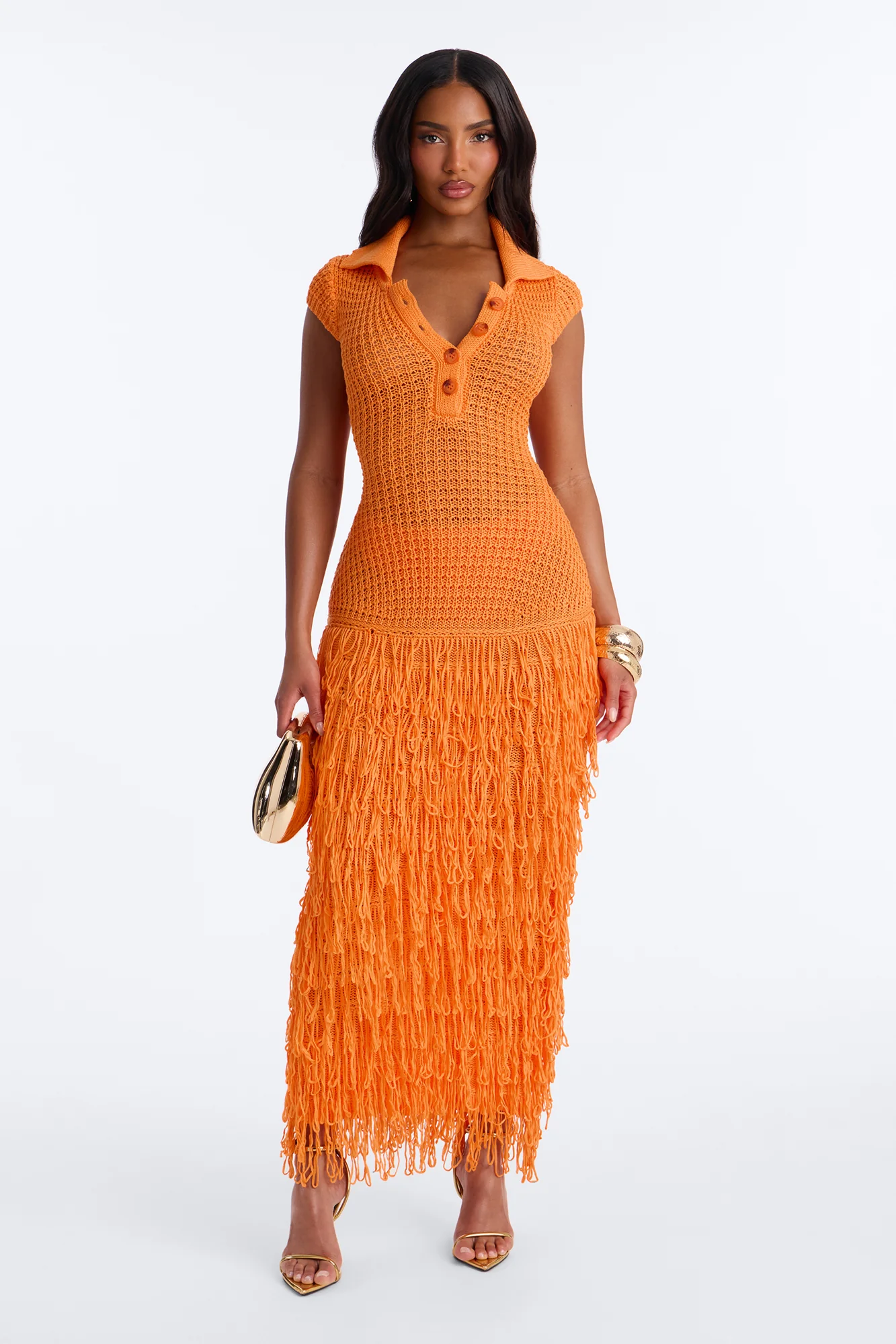 Catalina Crochet Maxi Dress - Orange