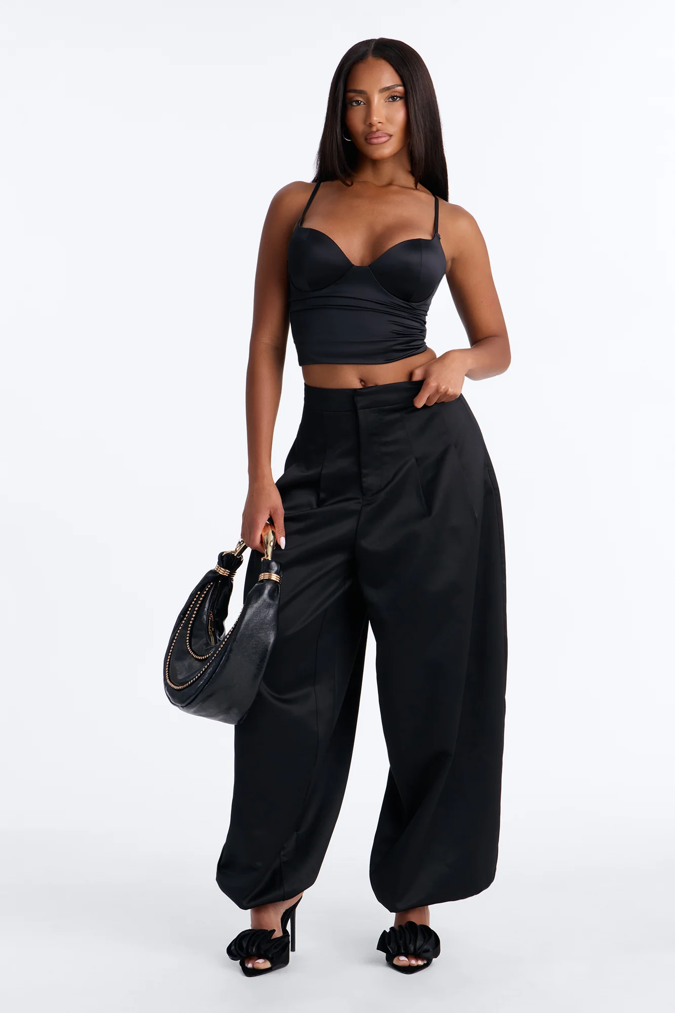 Catherine Sweetheart Satin Padded Top - Black - Image 5