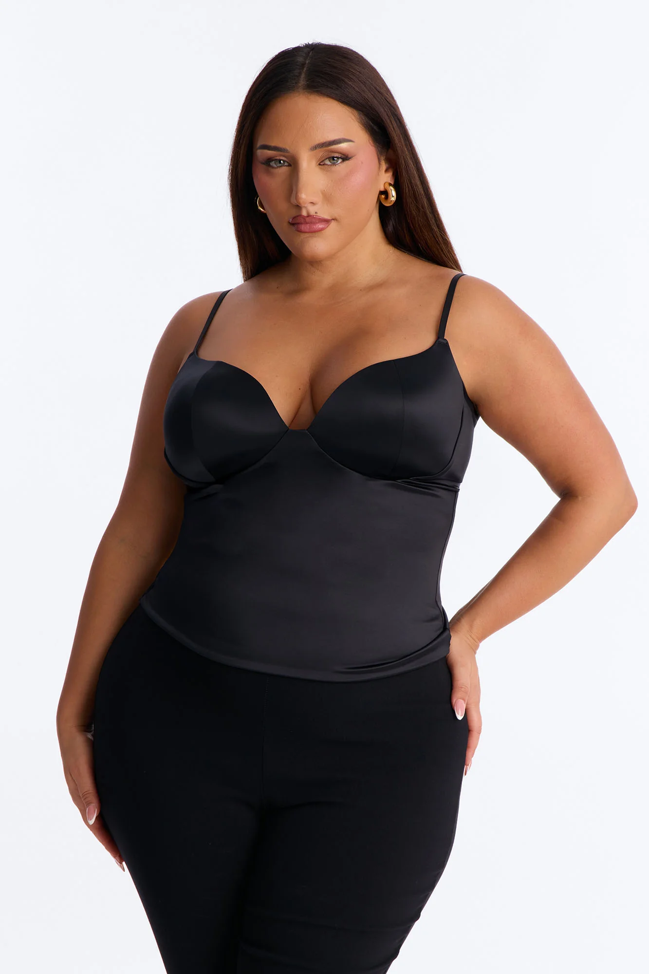 Catherine Sweetheart Satin Padded Top - Black - Image 8