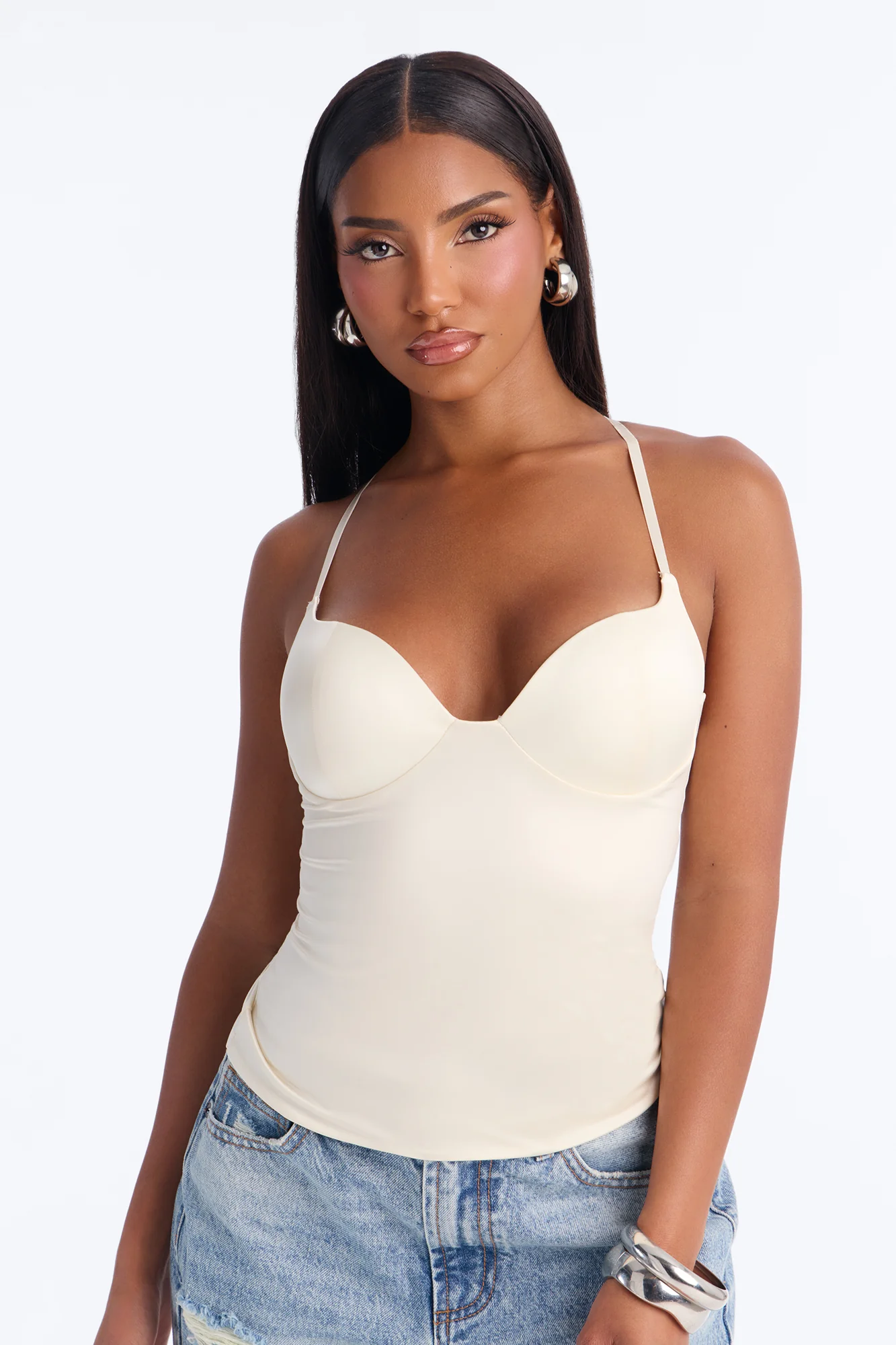 Catherine Sweetheart Satin Padded Top - Ivory