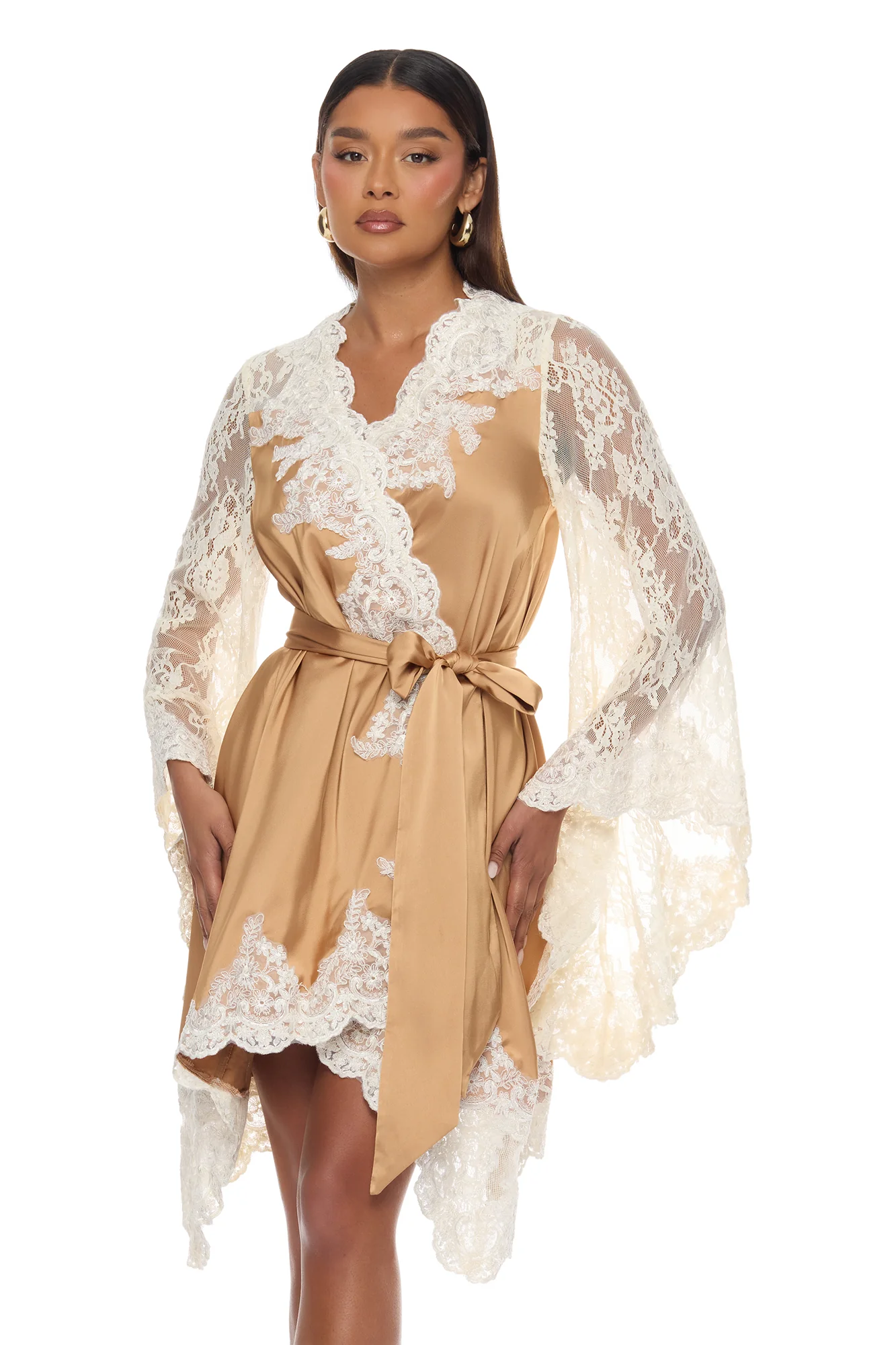 Cathryn Lace Satin Kimono - Gold - Image 2