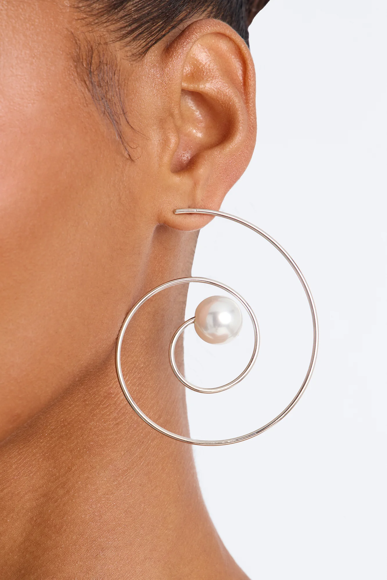 Caught In A Swirl Pearl Hoop Earrings - Silver