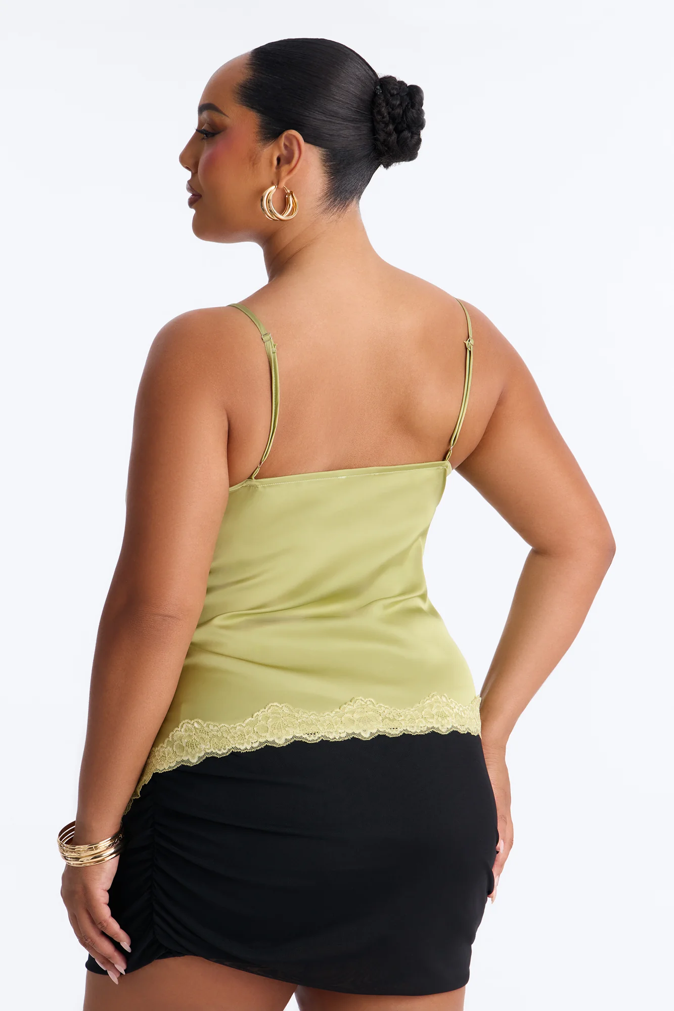 Caught In The Act Lace Trim Satin Flyaway Top - Green - Image 8