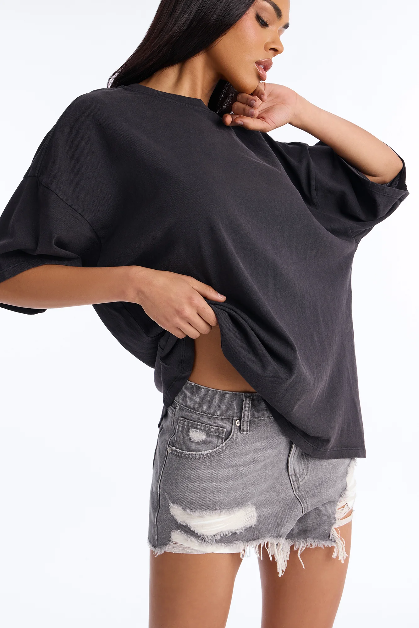 Cayden Washed Oversized Short Sleeve T-Shirt - Black - Image 3