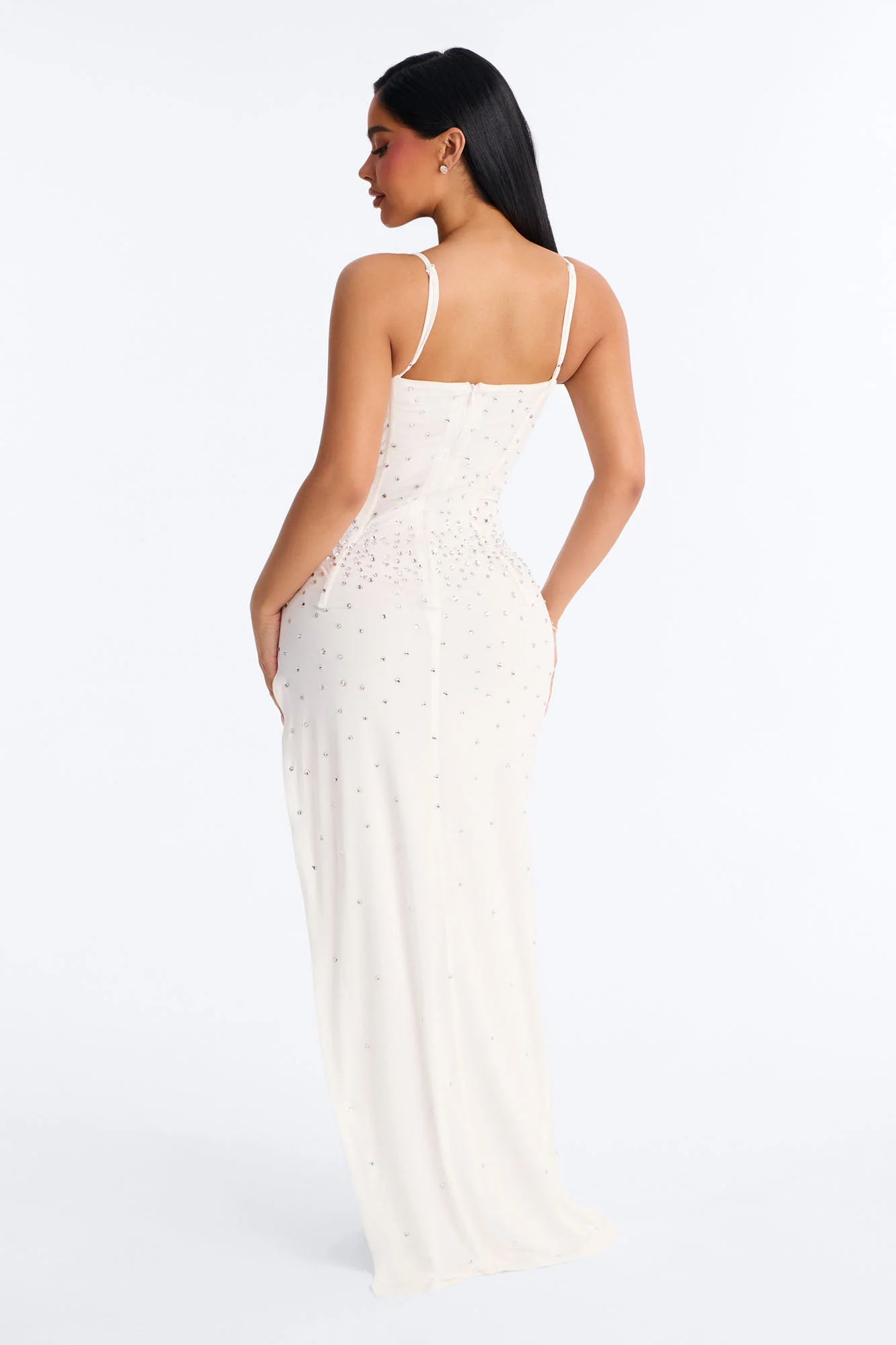 Celina Rhinestone Mesh Maxi Dress - White - Image 4