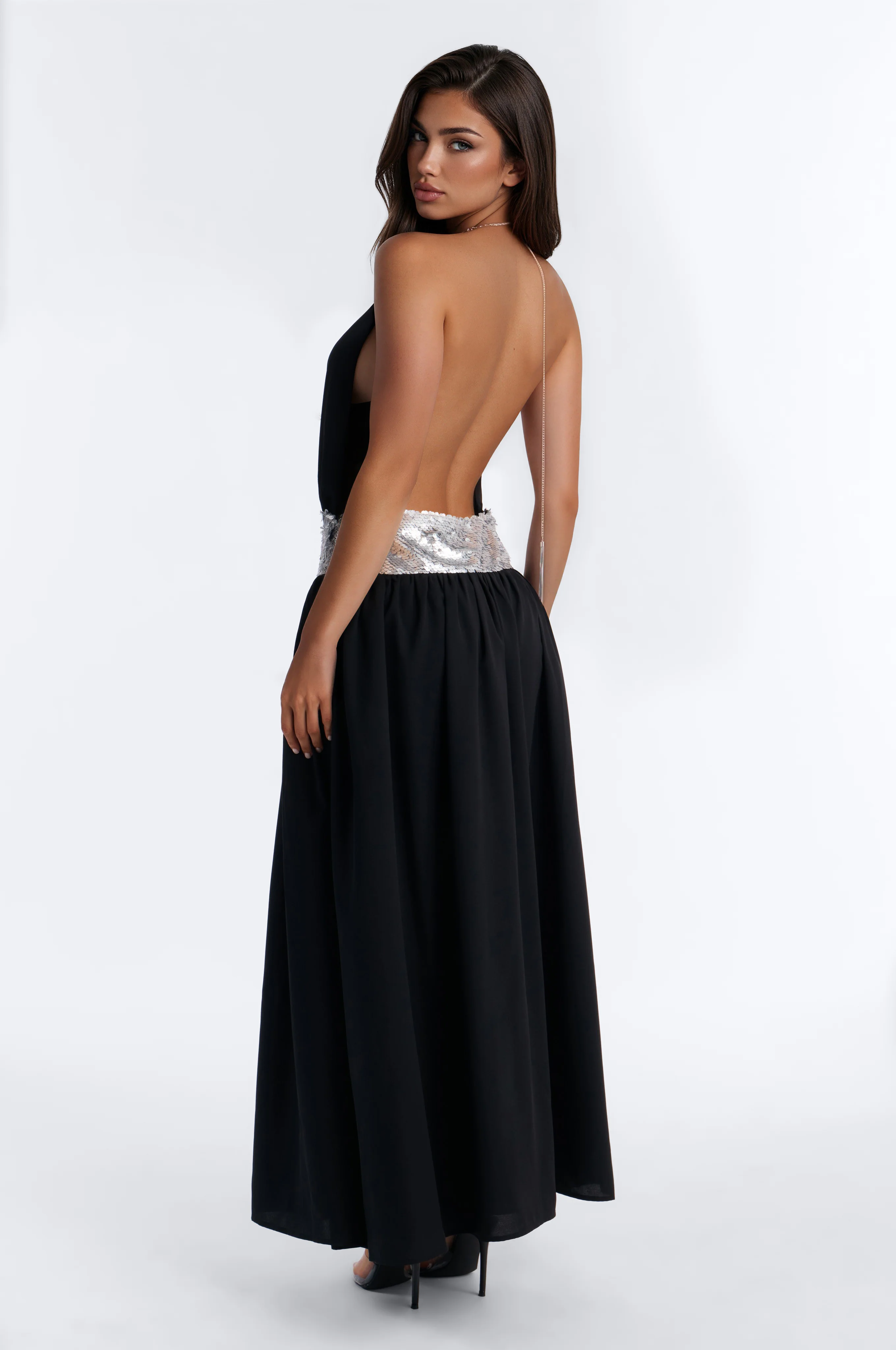 Celine Chiffon Backless Maxi Dress - Black/combo - Image 3