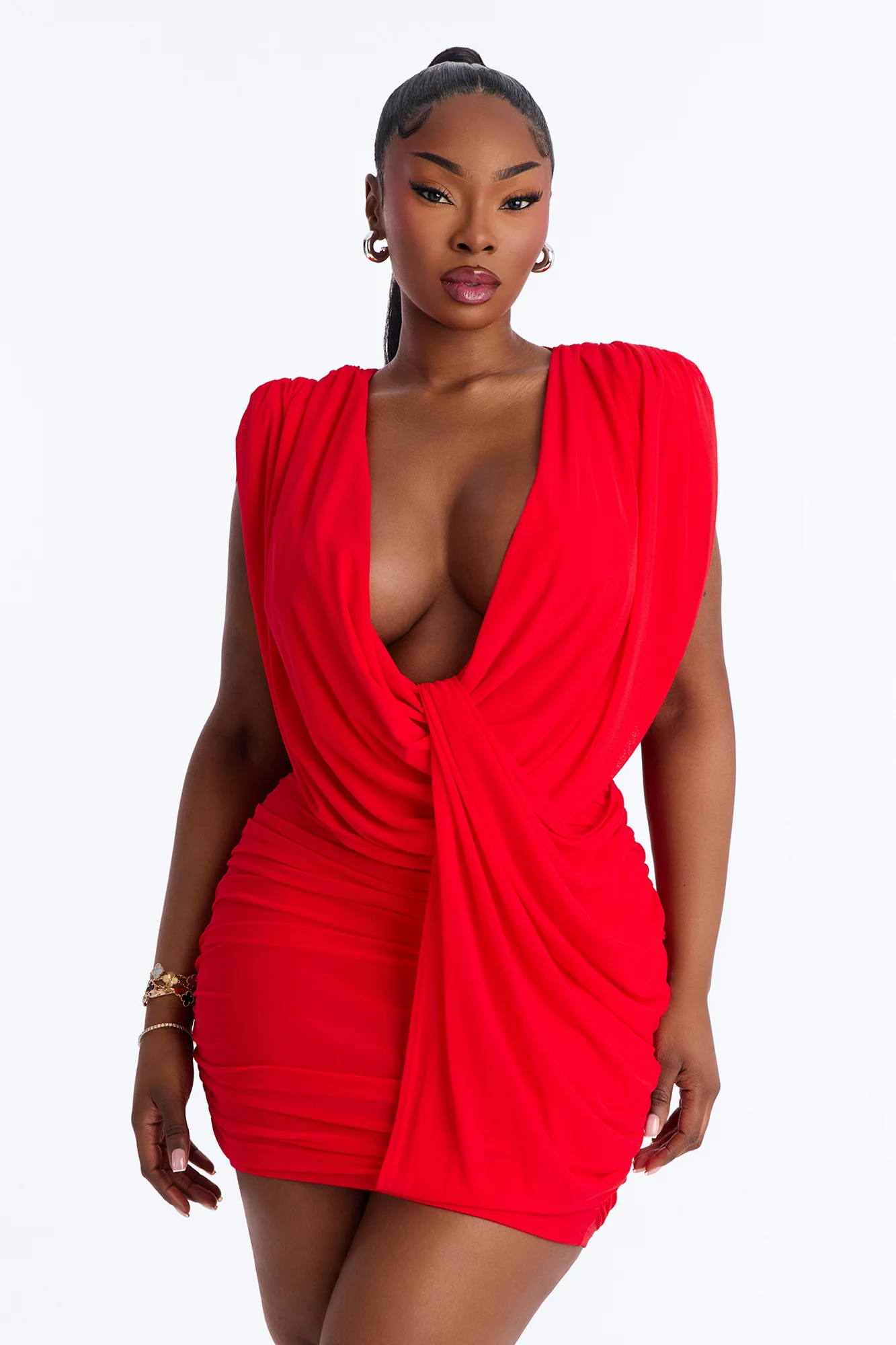 Center Of Attention Draped Mesh Mini Dress - Red - Image 6