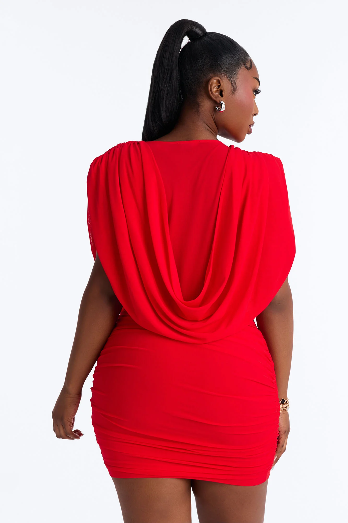 Center Of Attention Draped Mesh Mini Dress - Red - Image 9