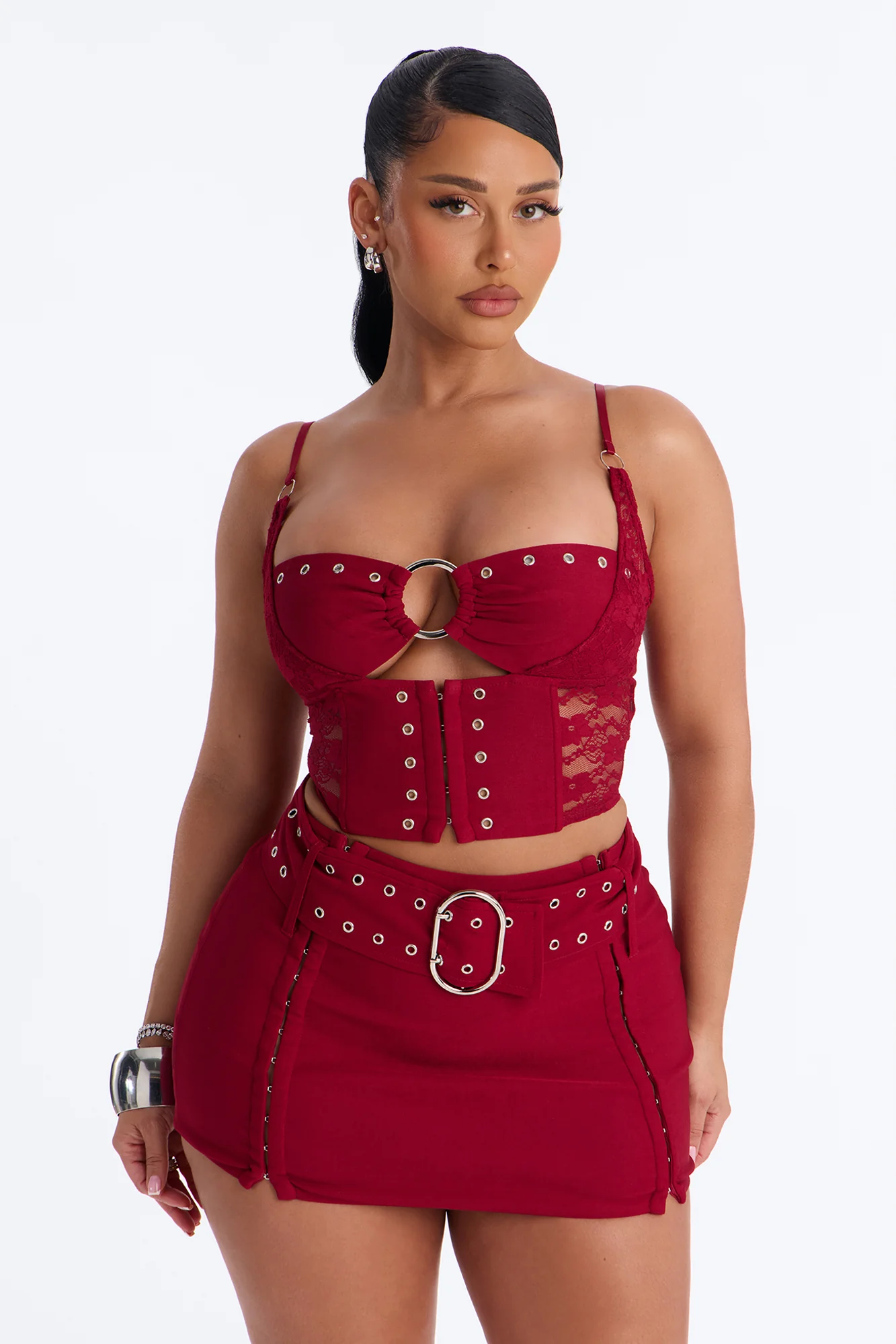 Center Of Attention Grommet Skirt Set - Red - Image 2