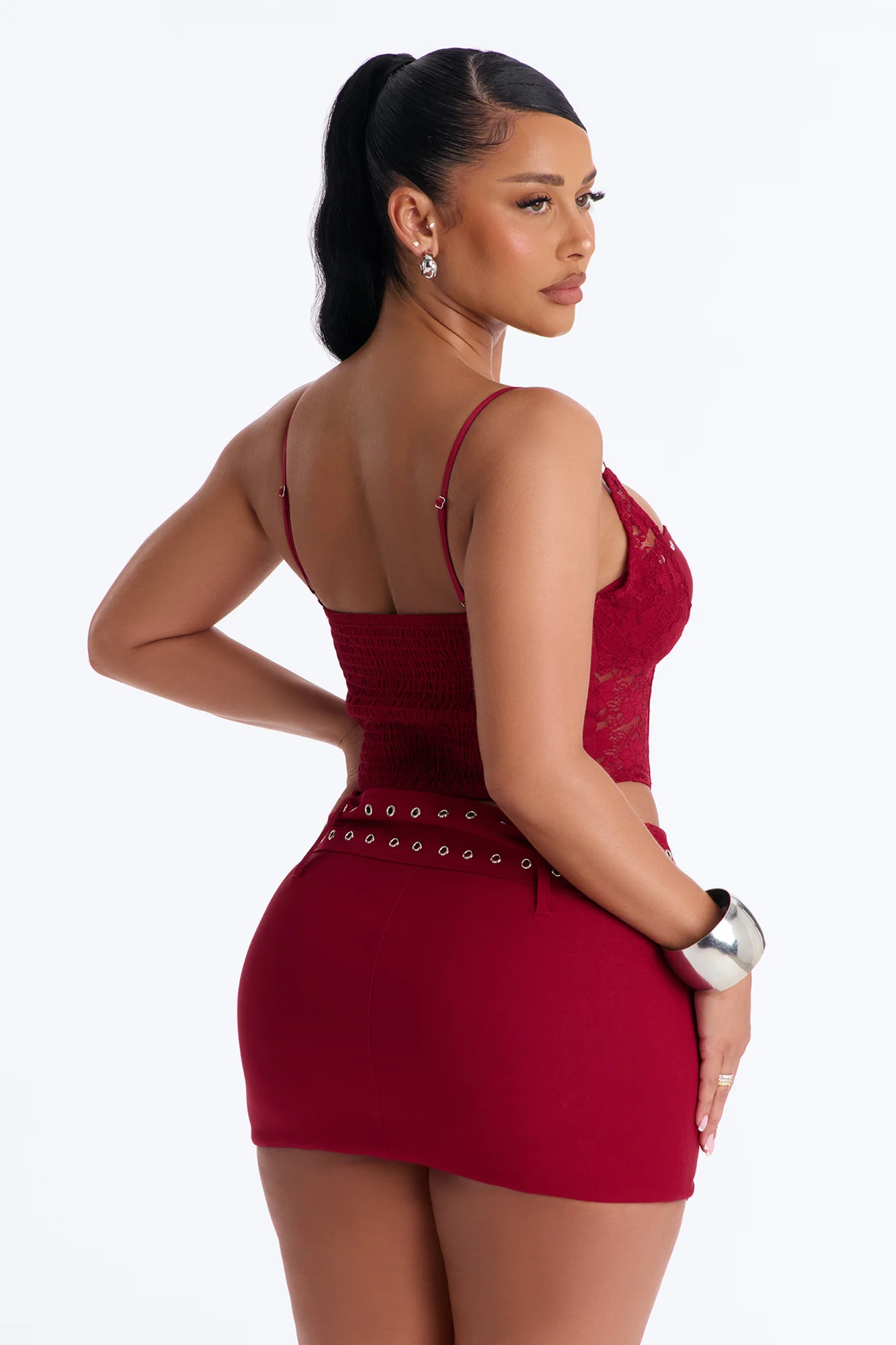 Center Of Attention Grommet Skirt Set - Red - Image 4