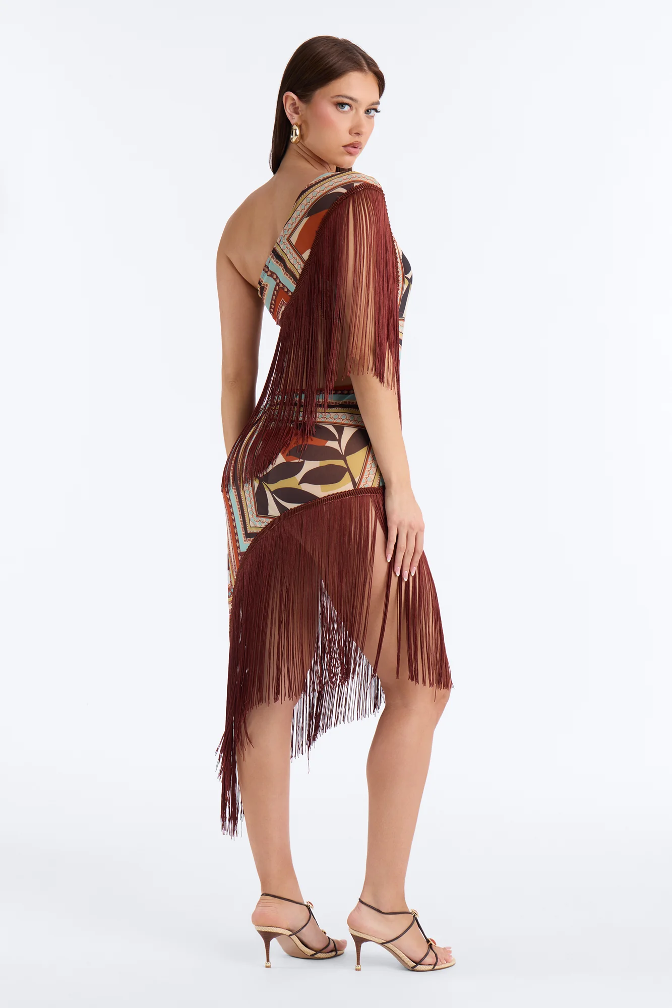 Chain Reaction Fringe Mini Dress - Brown/combo - Image 4