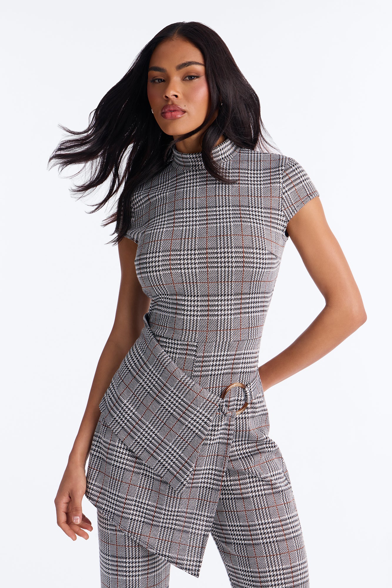 Chantel Plaid Draped Jumpsuit - Grey - Image 2