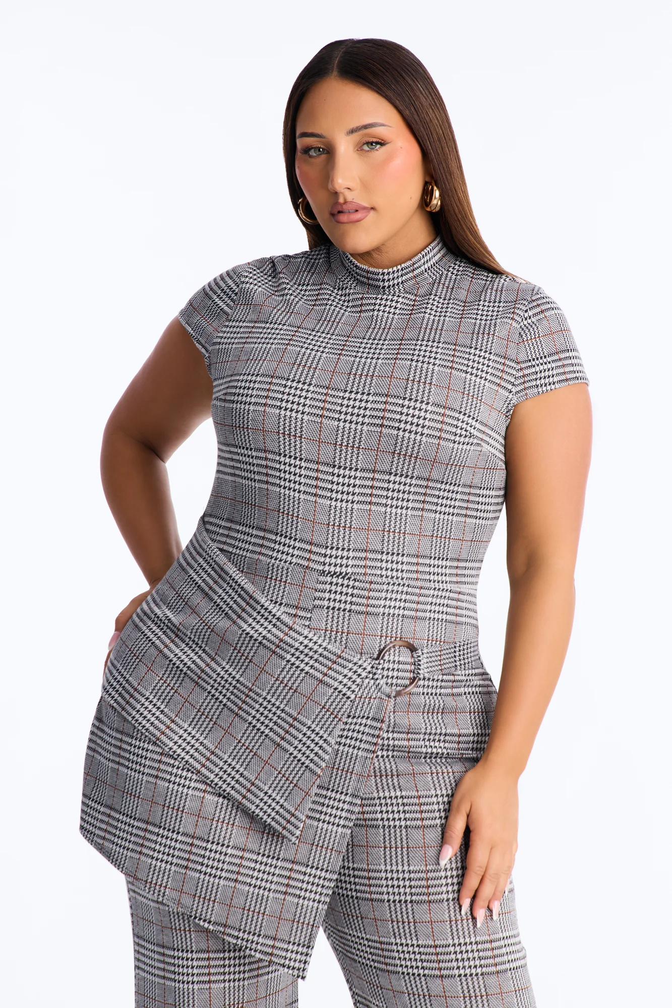 Chantel Plaid Draped Jumpsuit - Grey - Image 6