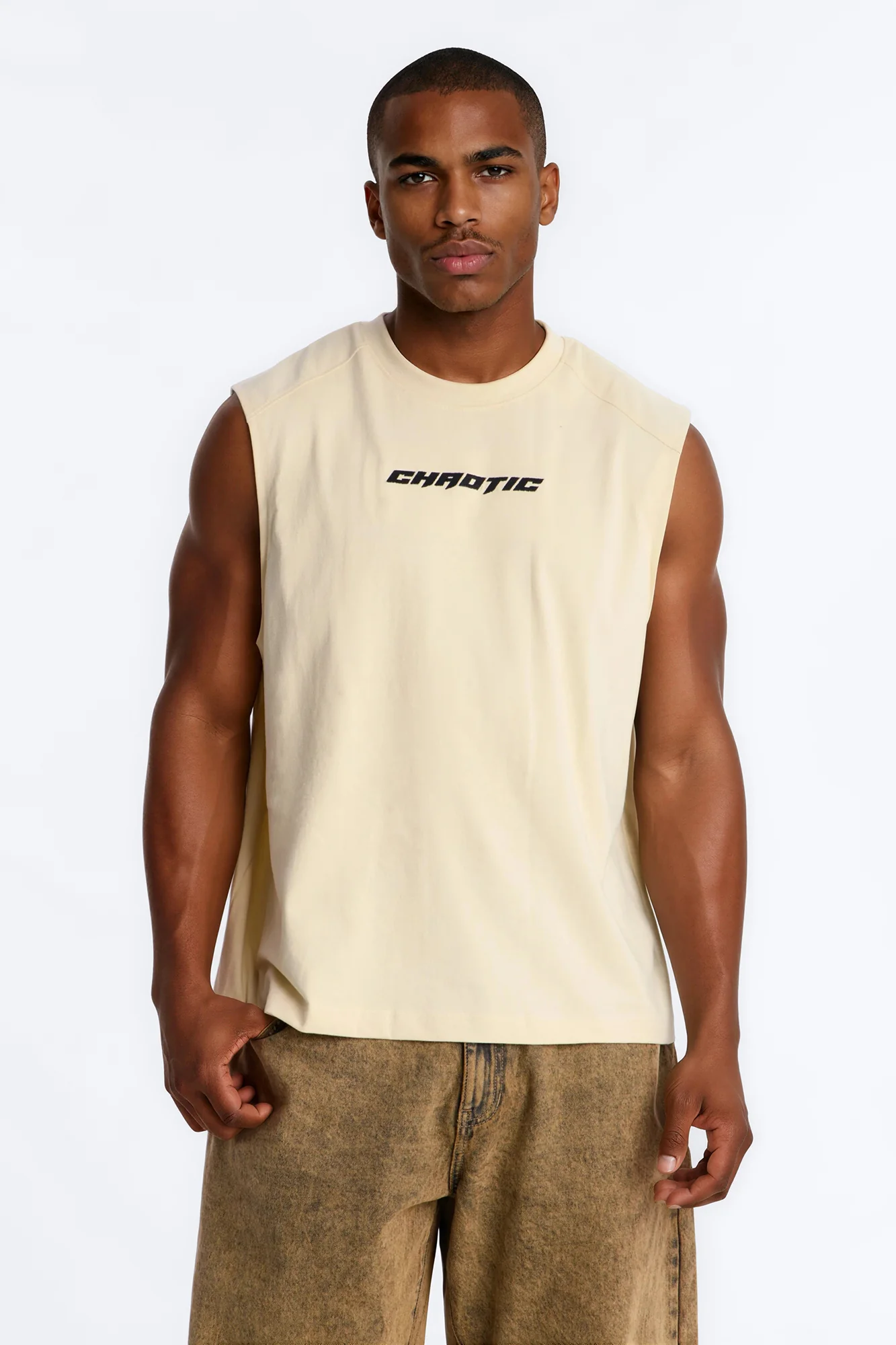 Chaotic Tribal Muscle Tee - Cream
