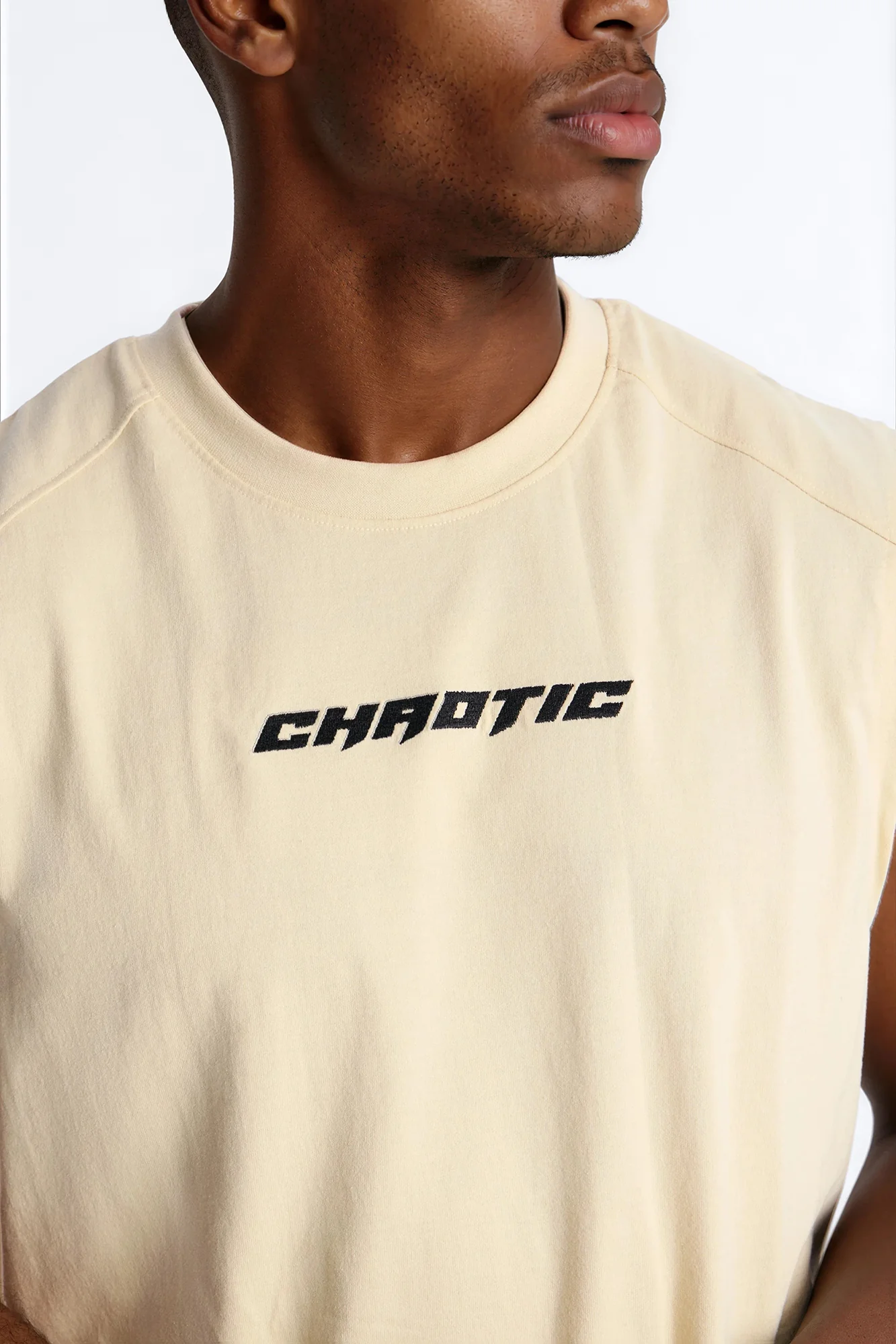 Chaotic Tribal Muscle Tee - Cream - Image 3