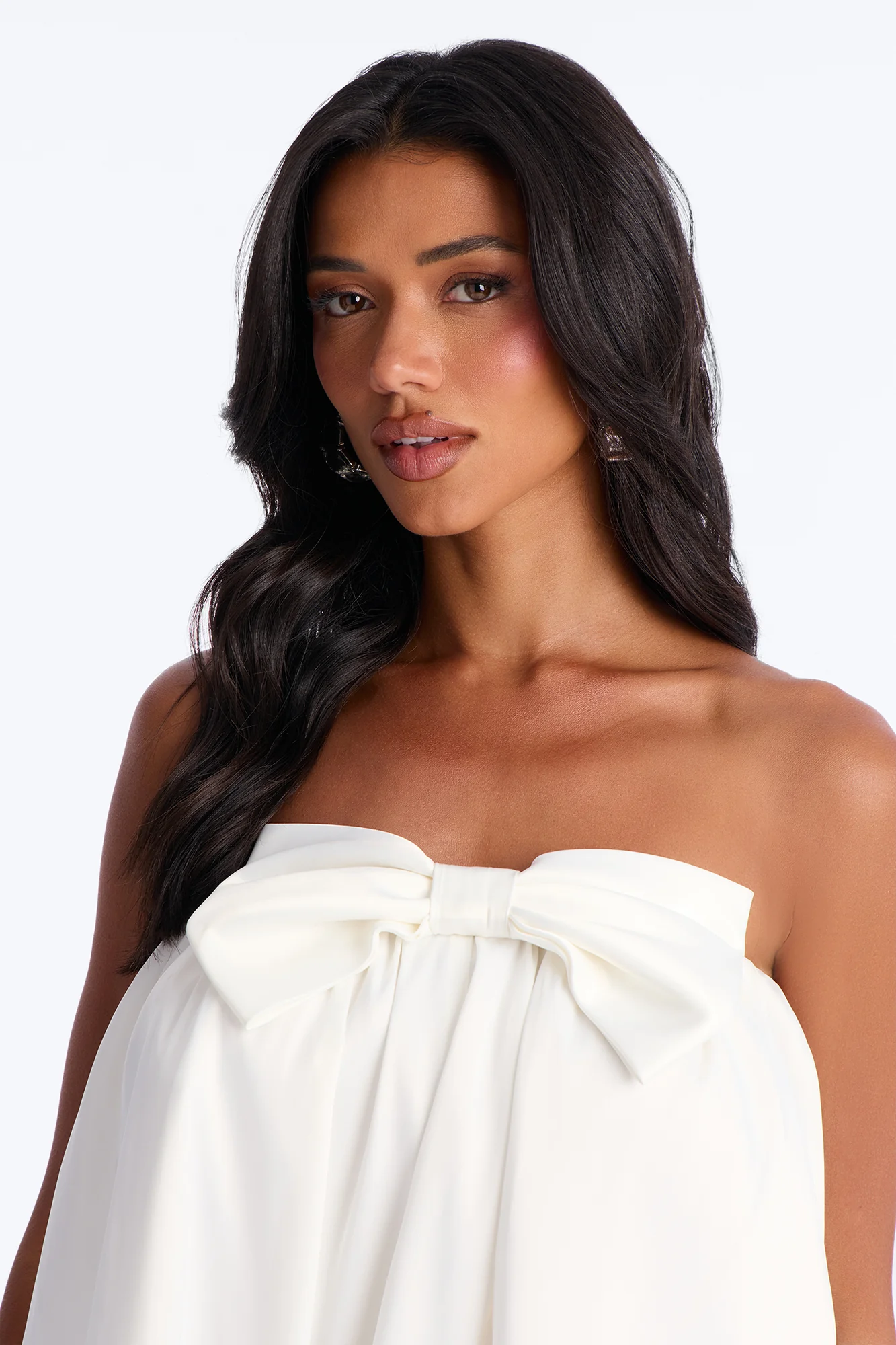 Charli Strapless Satin Mini Dress - White - Image 3