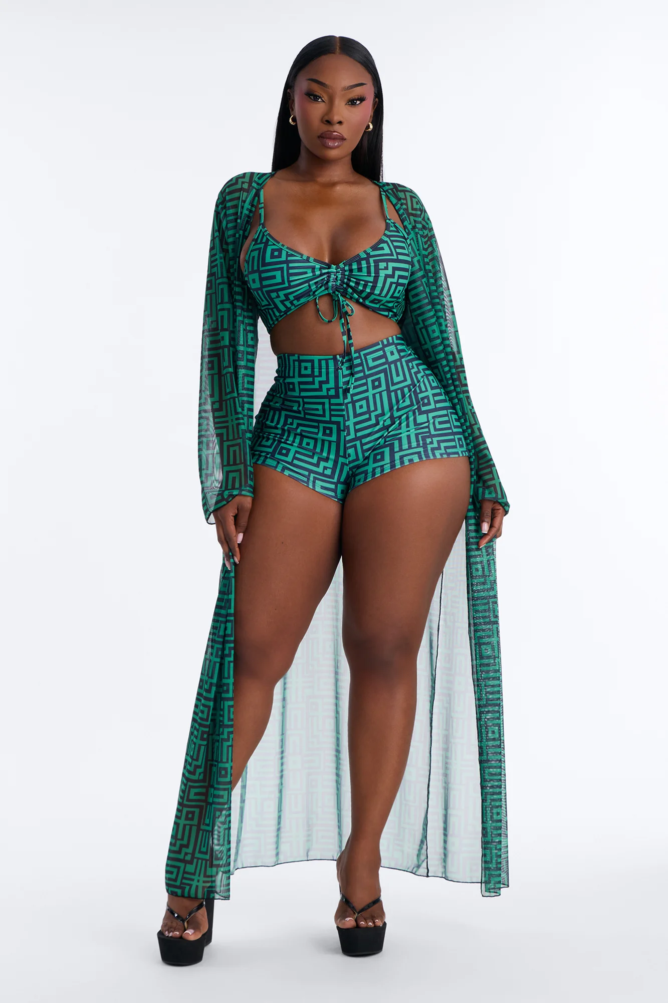 Checking You Out Bikini And Coverup Set - Green/combo - Image 5