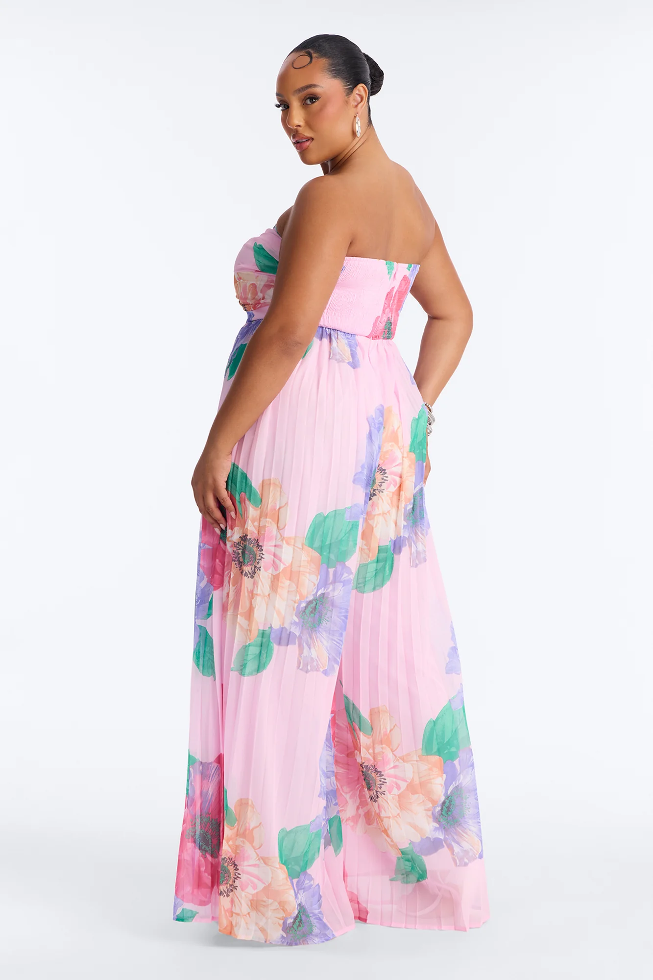 Chelley Chiffon Floral Wide Leg Jumpsuit - Pink - Image 8