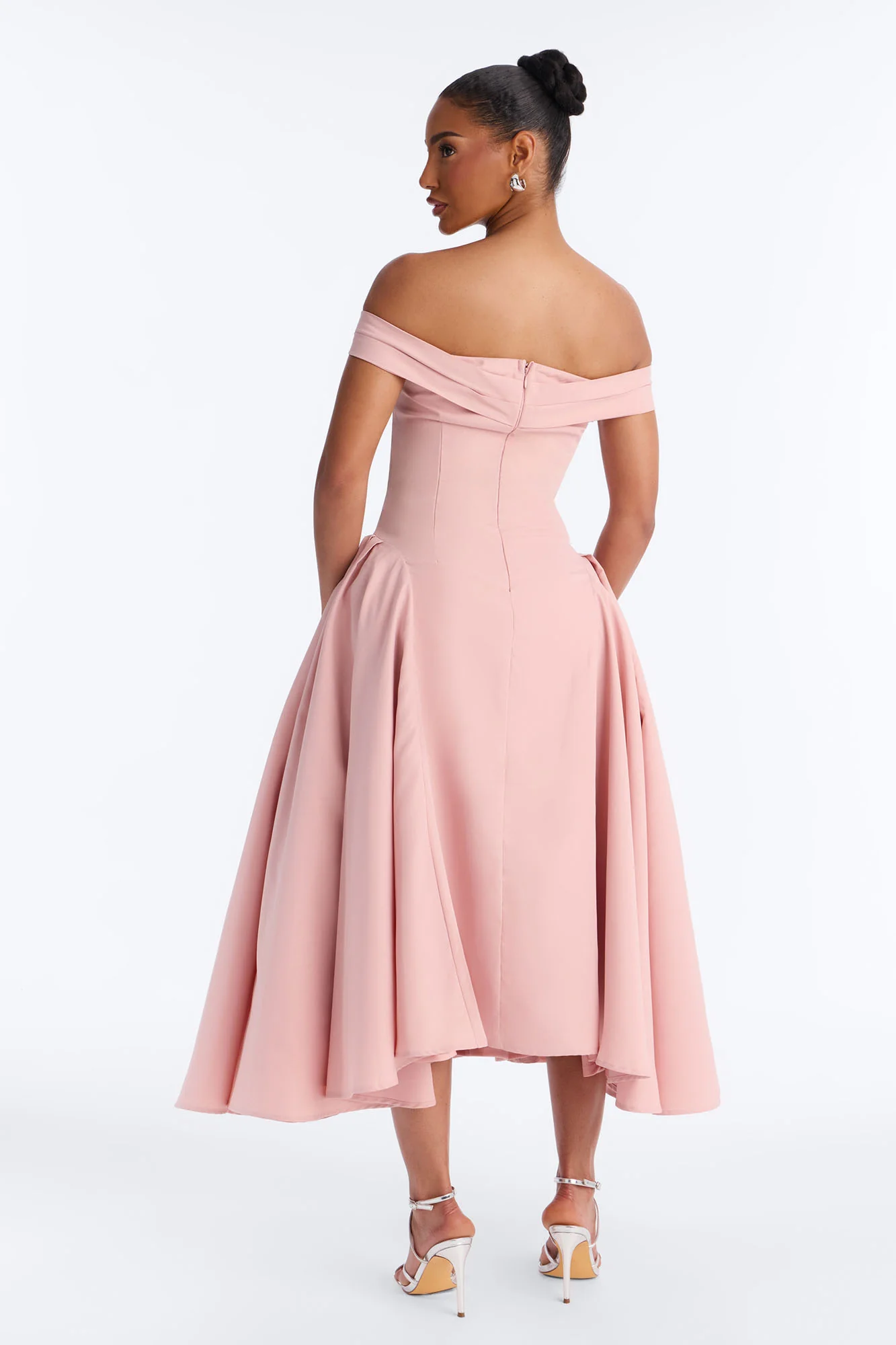 Chelsea Off Shoulder Pleated Midi Dress - Mauve - Image 4