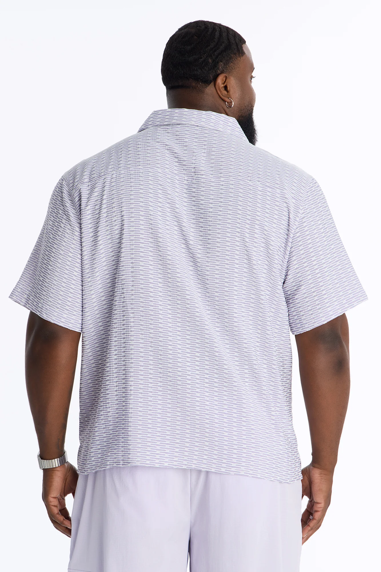 Chenille Terrace Textured Cuban Collar Button Up Shirt - Purple - Image 8