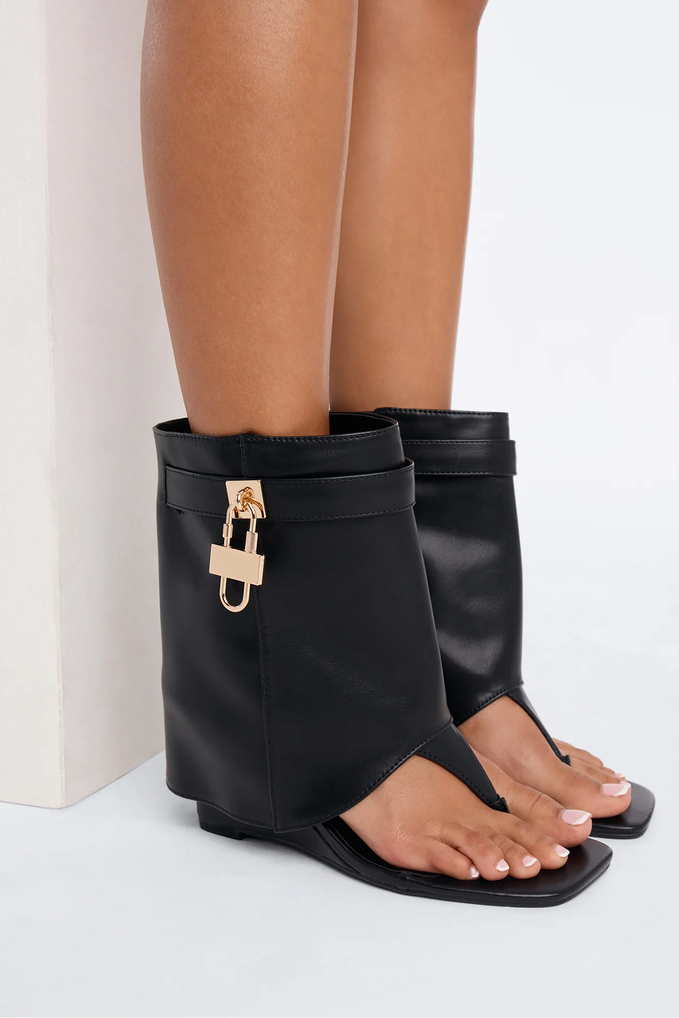 Cheri Thong Wedge Overlay Booties - Black - Image 3
