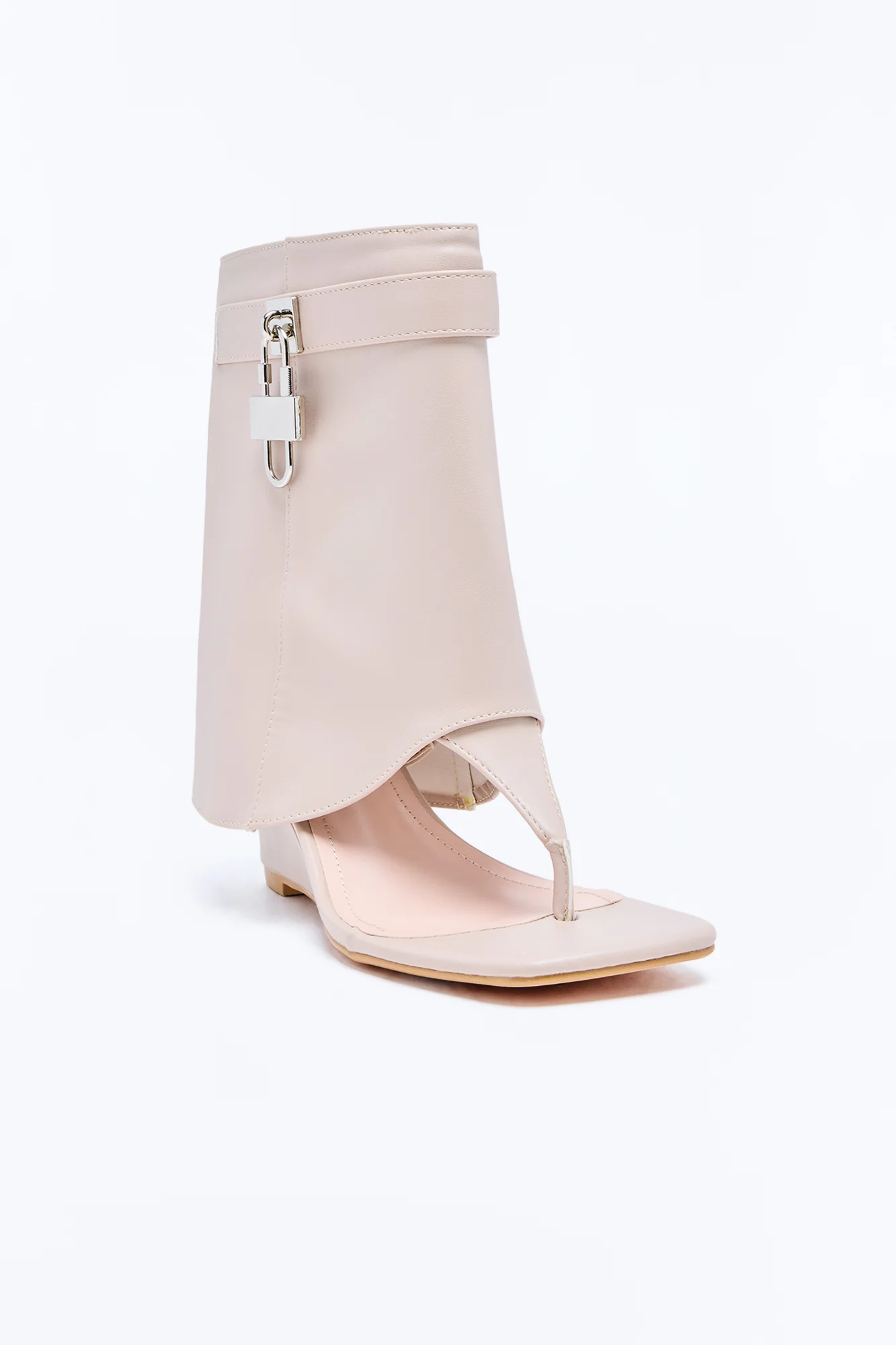 Cheri Thong Wedge Overlay Booties - Taupe - Image 4