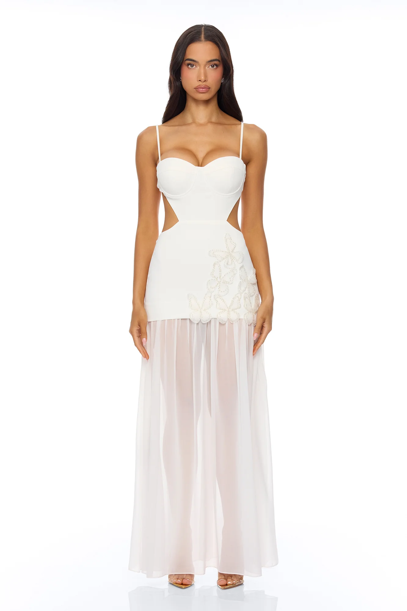 Cherry Blossom Backless Maxi Dress - White - Image 2