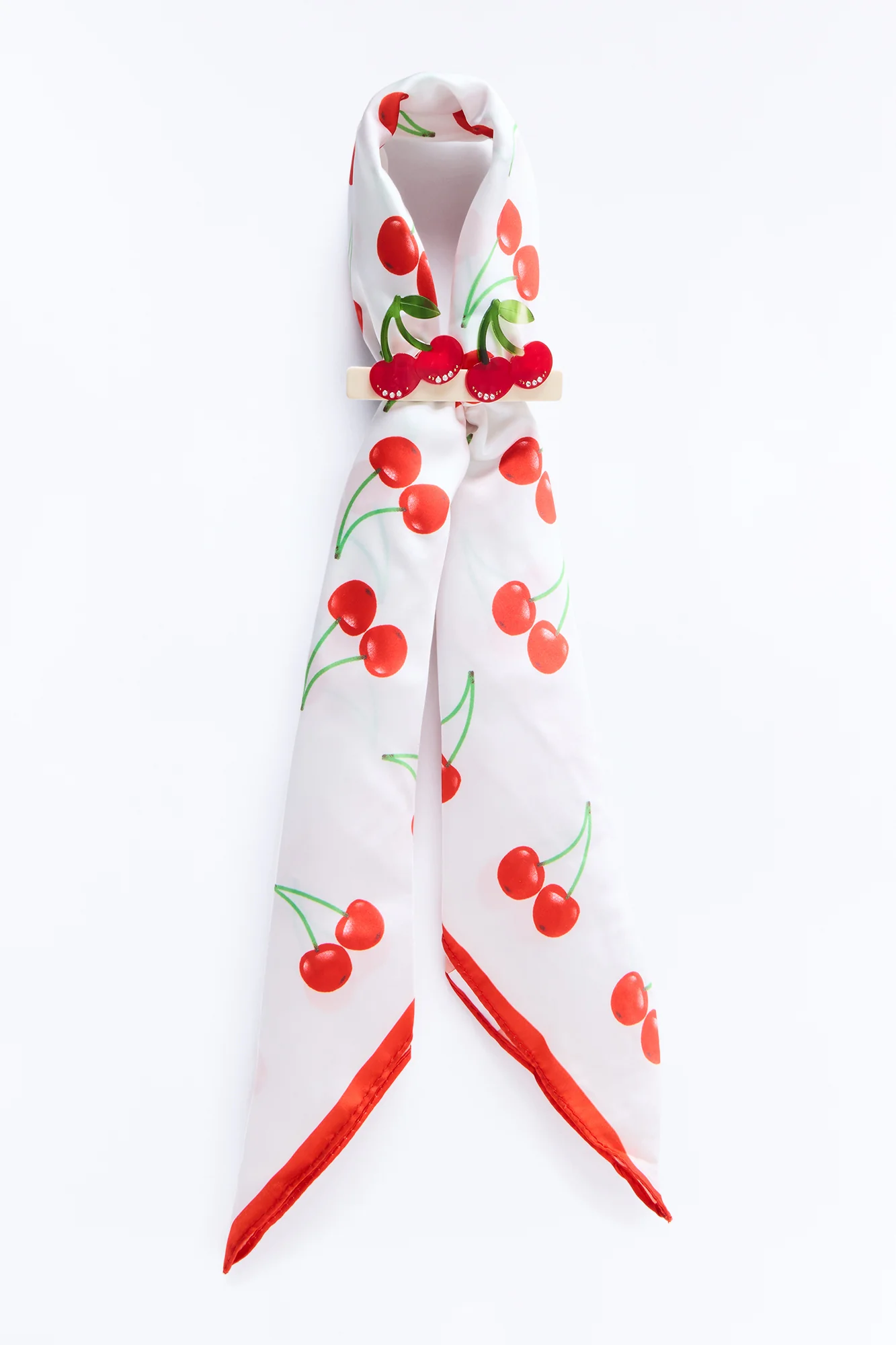 Cherry Love Head Scarf And Barrette Set - Red/White - Image 3