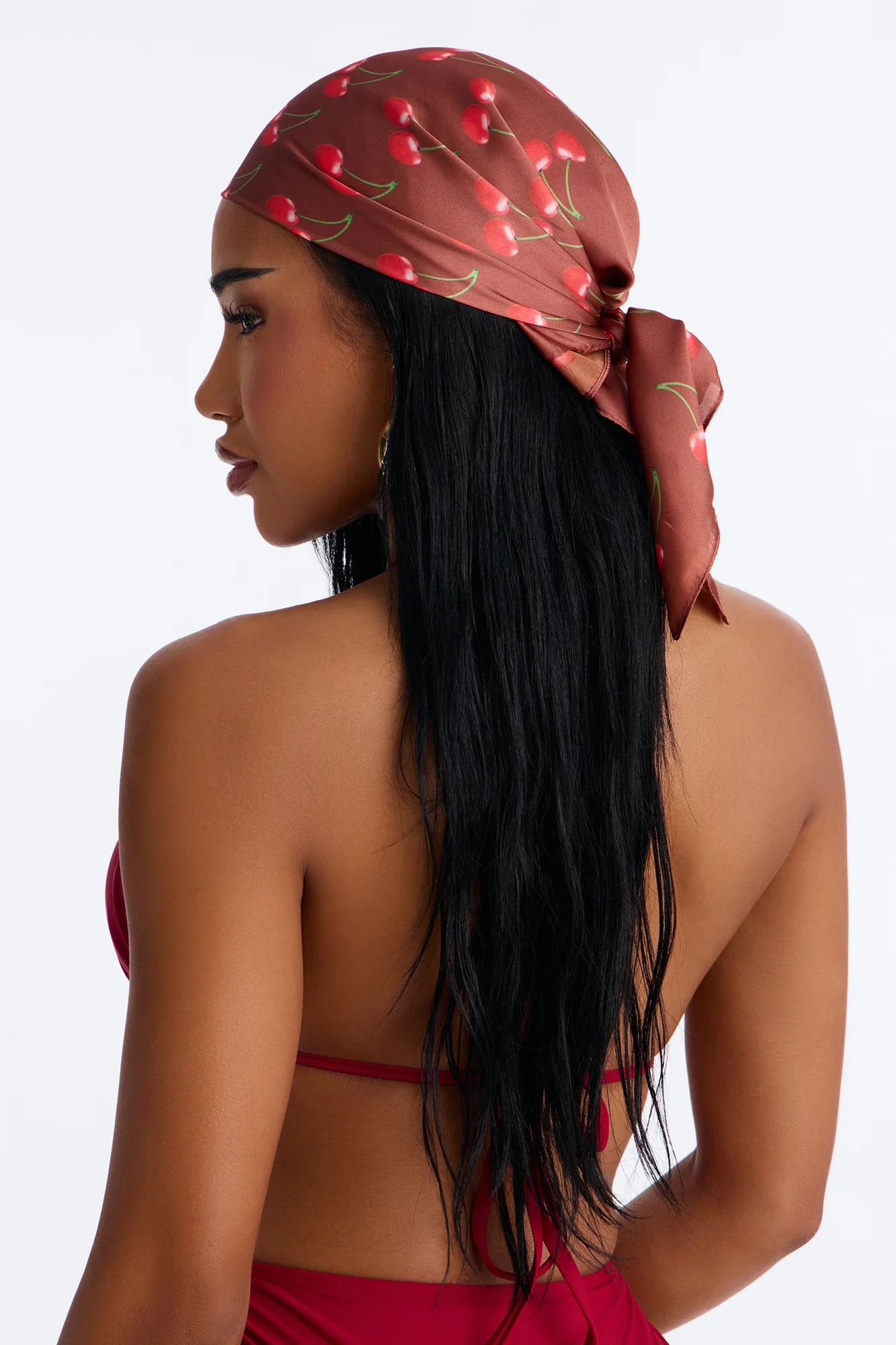 Cherry Season Satin Head Wrap - Burgundy