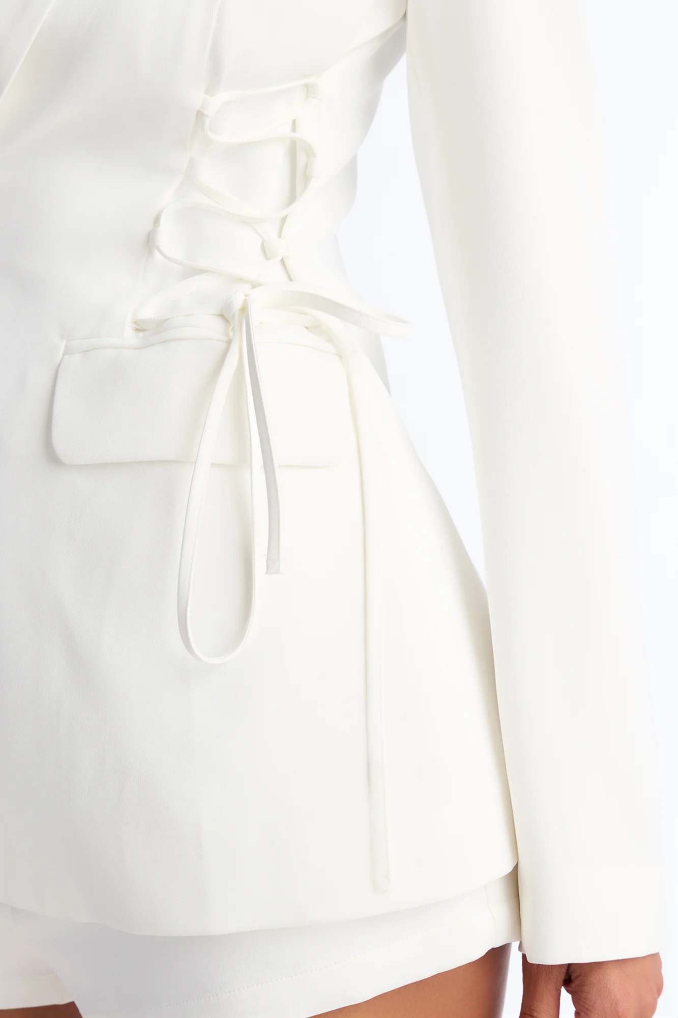Cheyenne Crepe Woven Lace Up Blazer - Ivory - Image 4