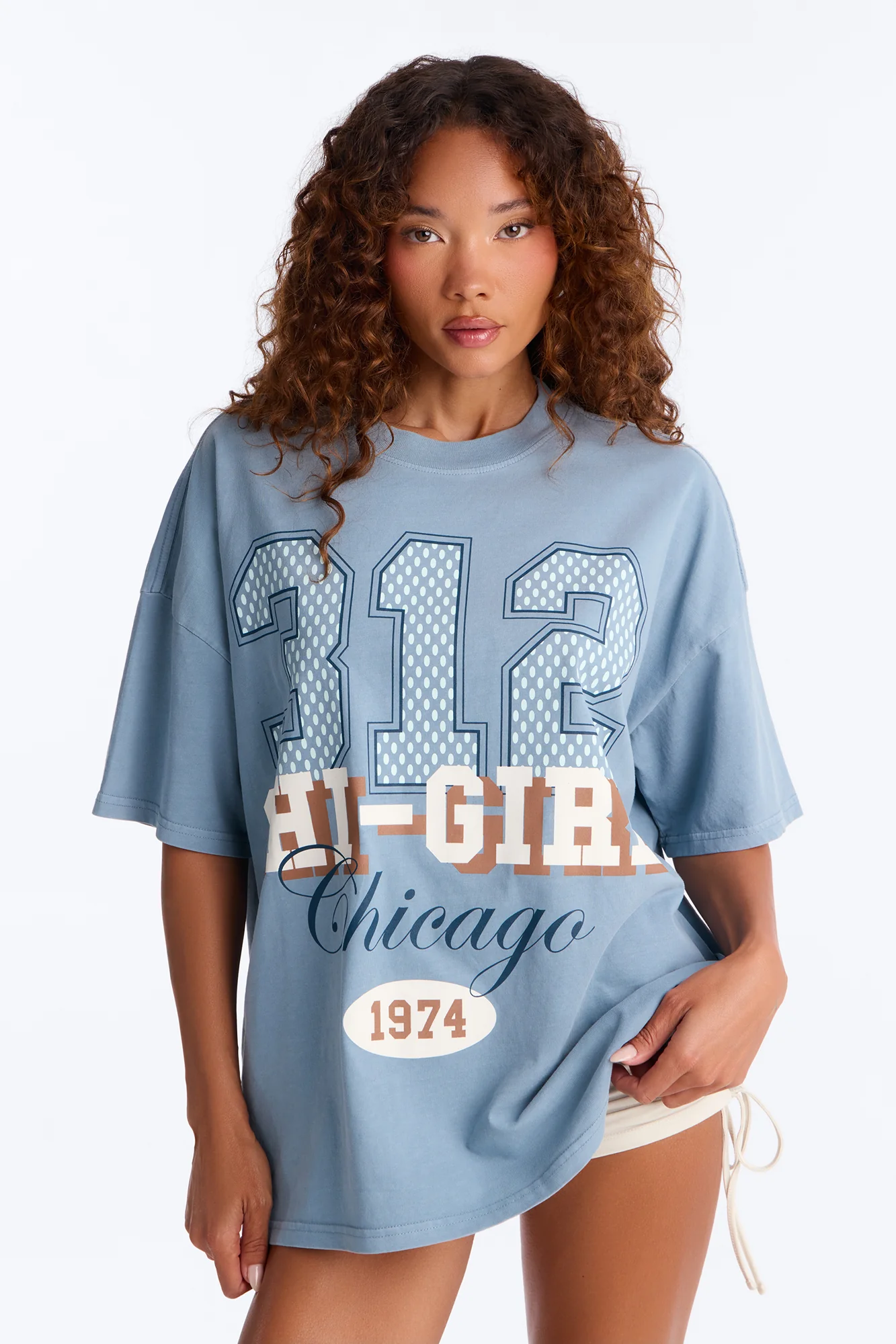 Chi-Girl 312' Washed T-Shirt - Light Blue