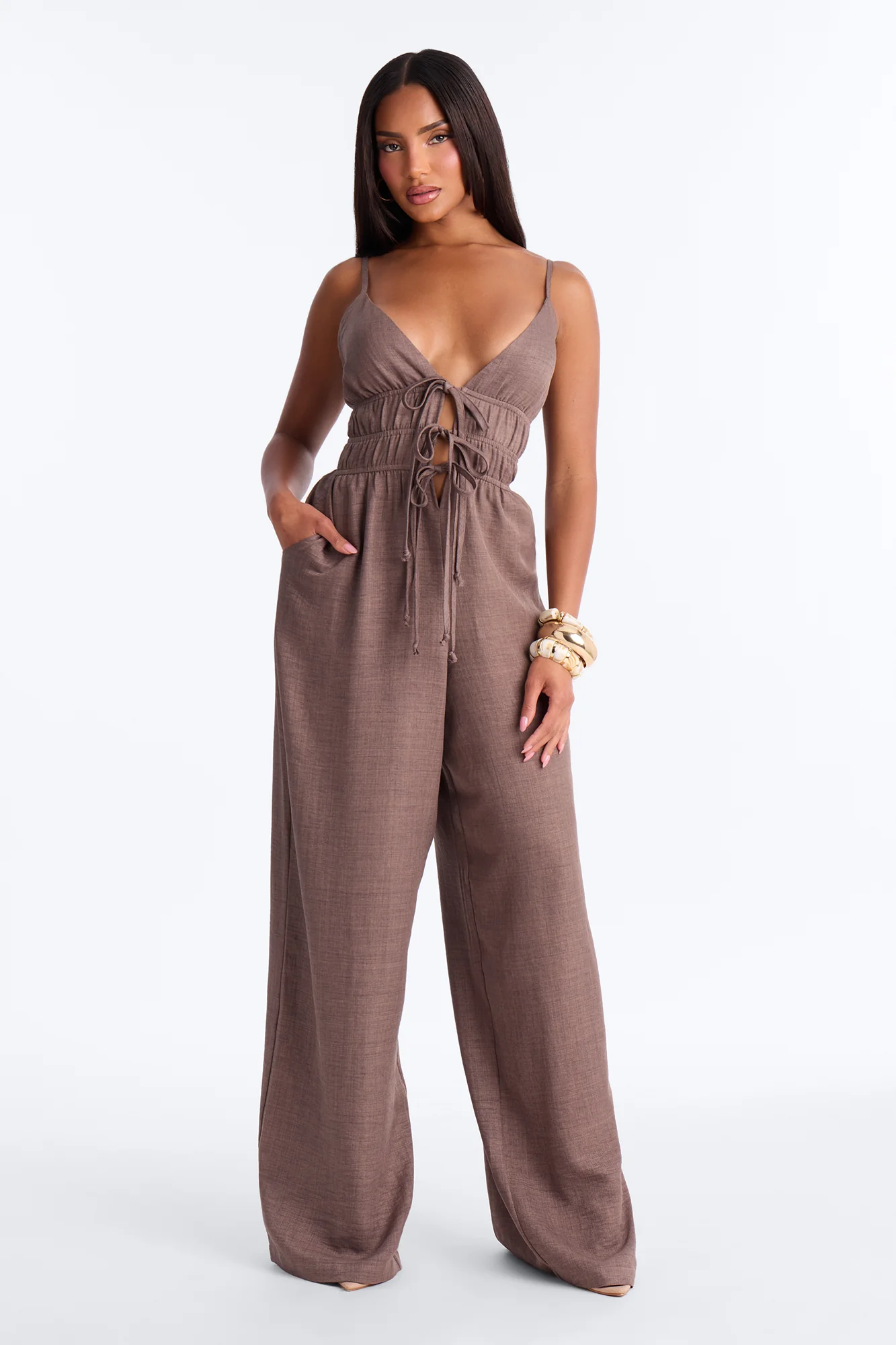 Chic To Brunch Wide Leg Jumpsuit - Brown
