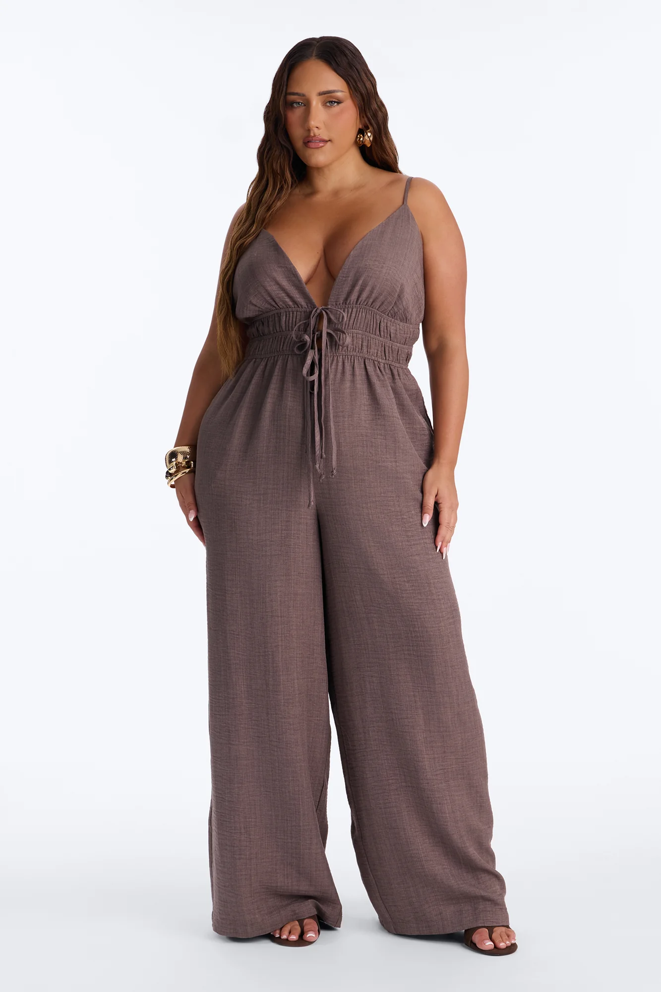 Chic To Brunch Wide Leg Jumpsuit - Brown - Image 5