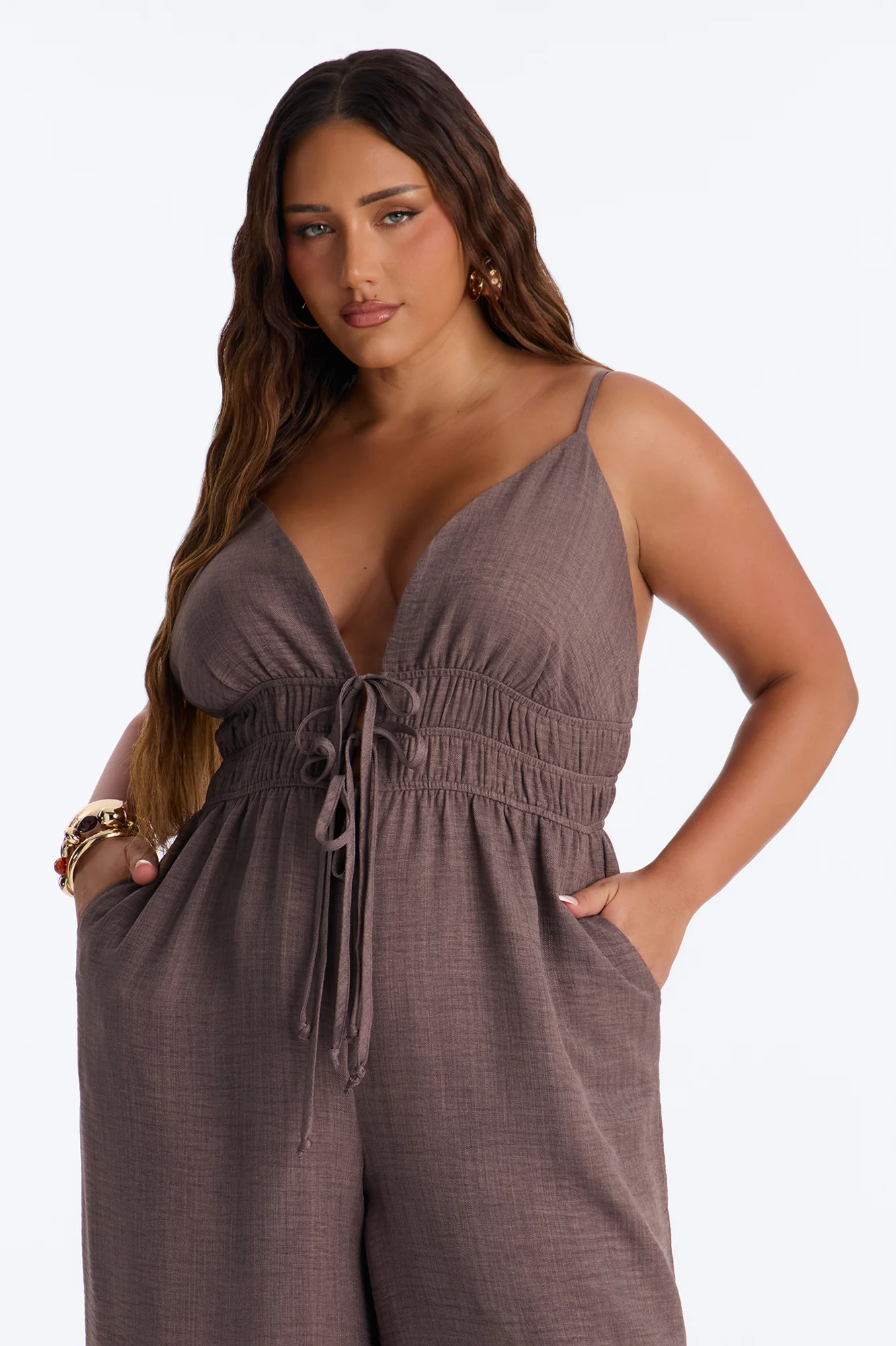 Chic To Brunch Wide Leg Jumpsuit - Brown - Image 6