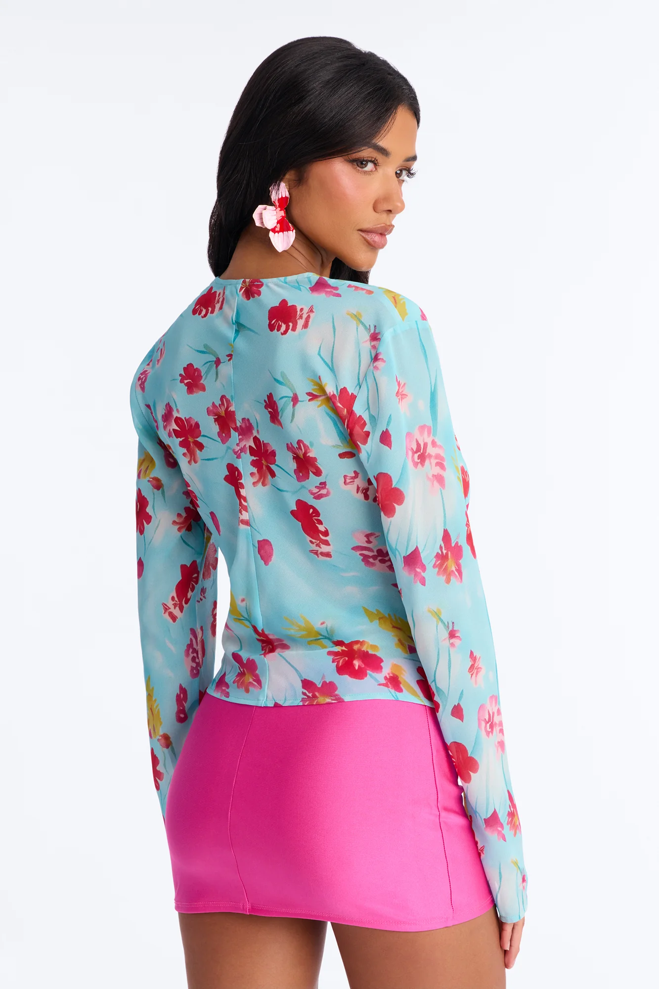 Chloe Cowl Neck Floral Chiffon Blouse - Blue/combo - Image 4